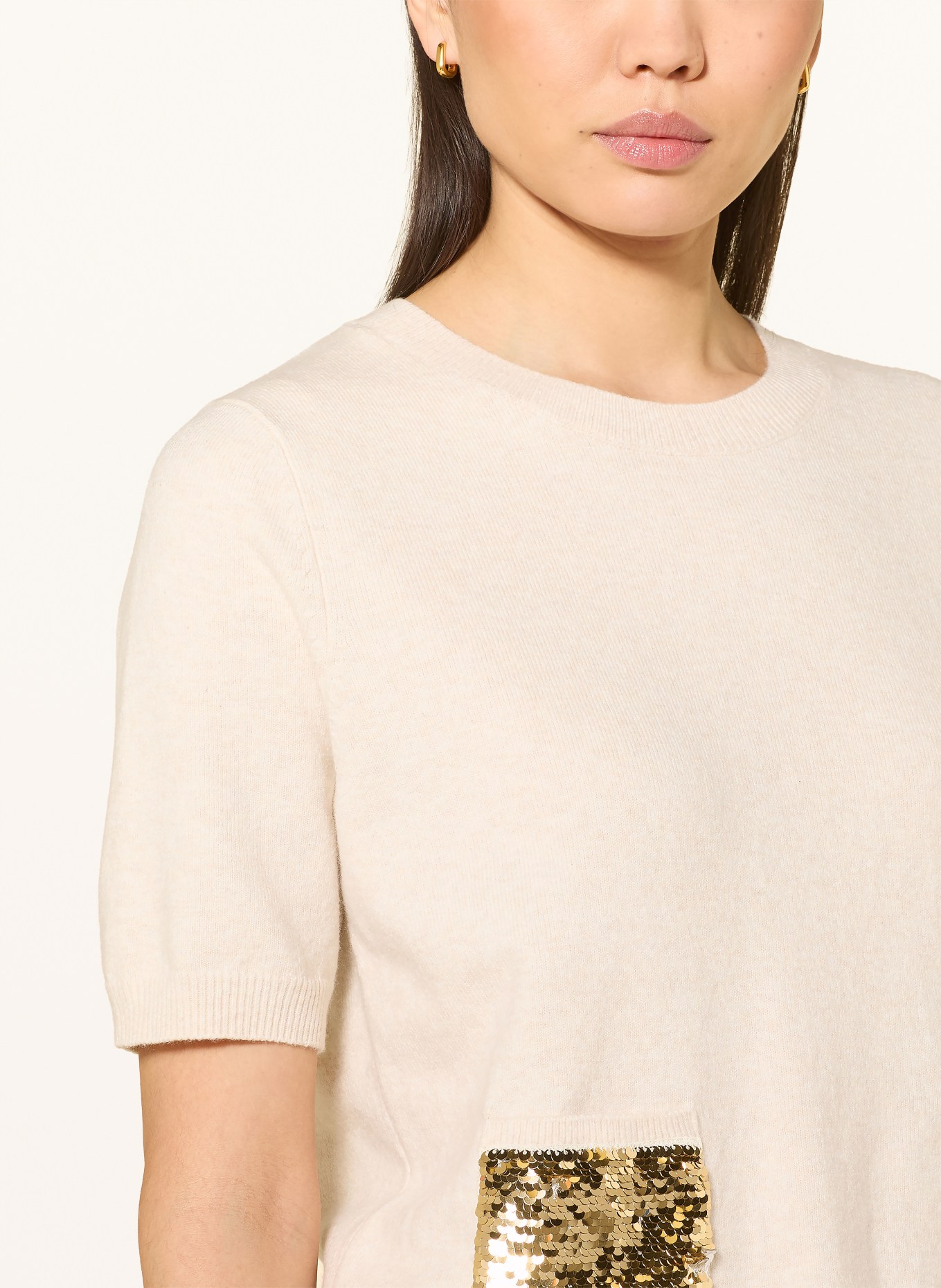 oui Strickshirt mit Pailletten: CREME