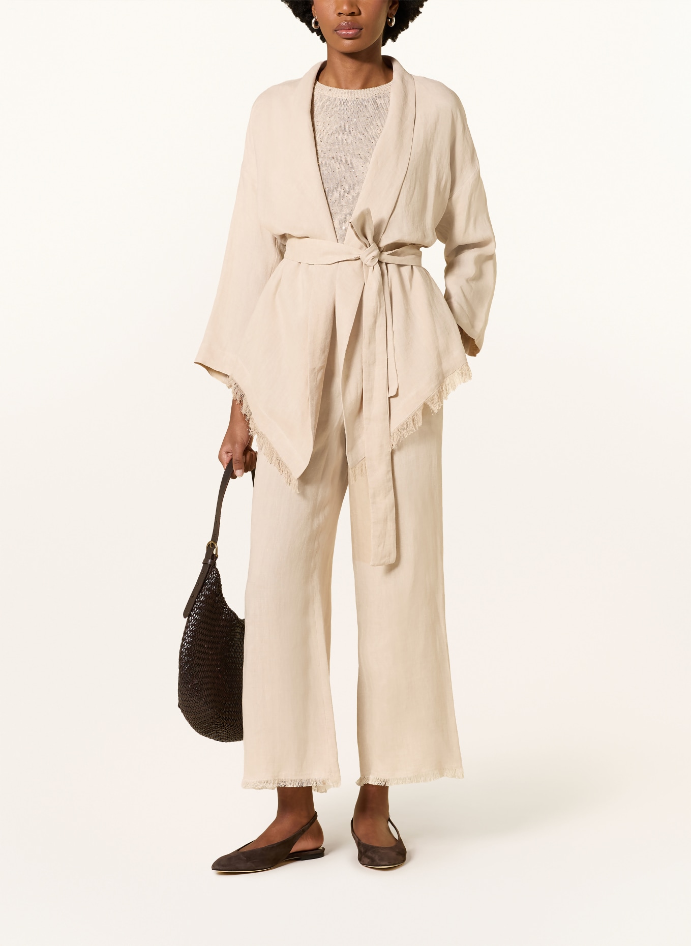 ANTONELLI firenze Blazer en lin KATIA à franges: BEIGE