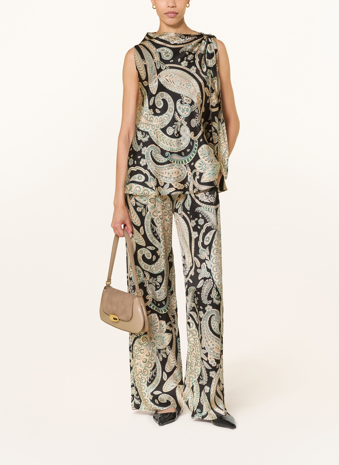 ANTONELLI firenze Blusentop aus Seide: CREME / GRÜN / SCHWARZ