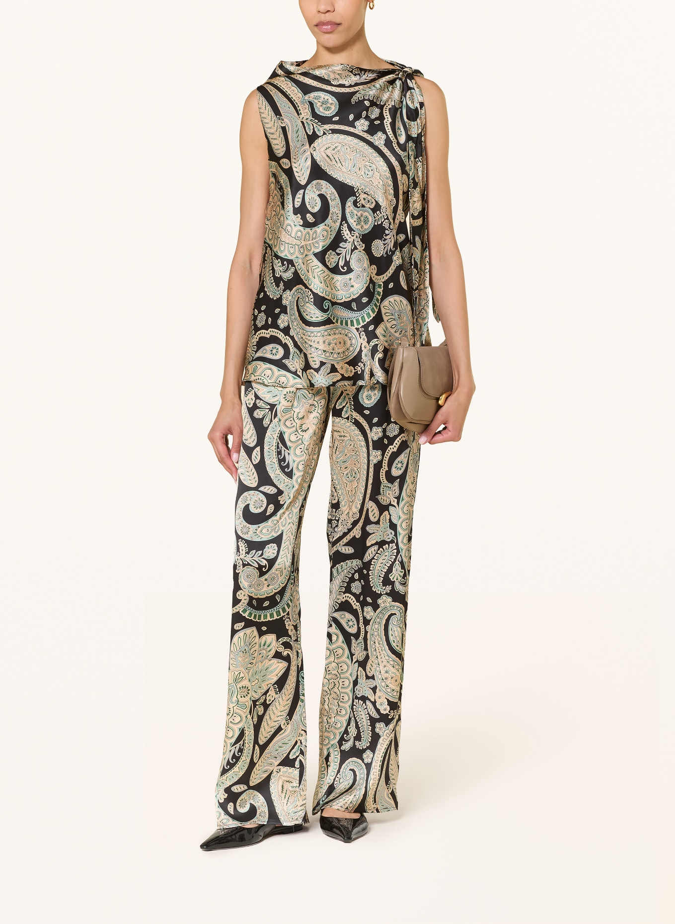 ANTONELLI firenze Marlenehose PALOMA aus Seide: SCHWARZ / CREME / GRÜN