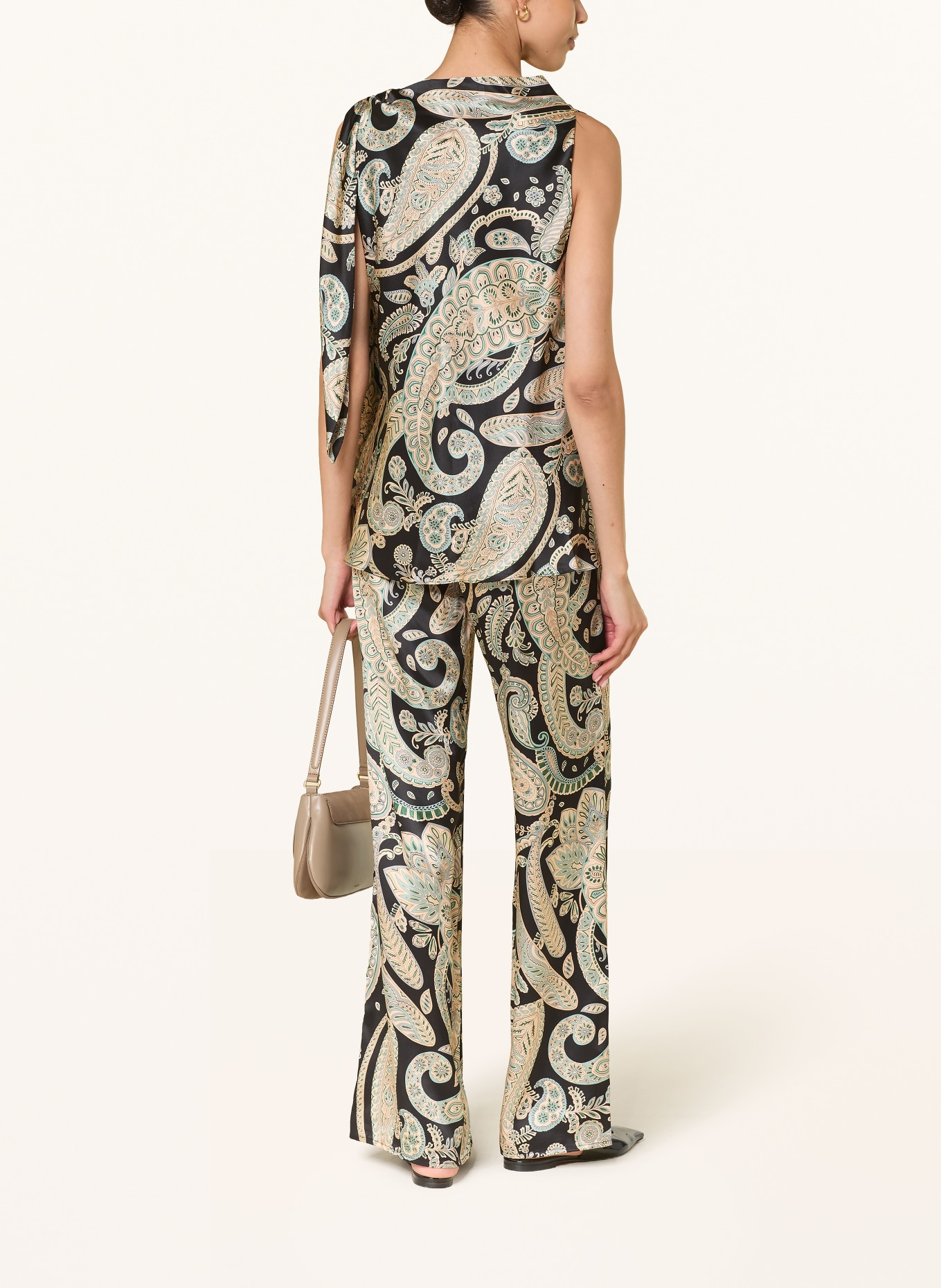 ANTONELLI firenze Marlenehose PALOMA aus Seide: SCHWARZ / CREME / GRÜN