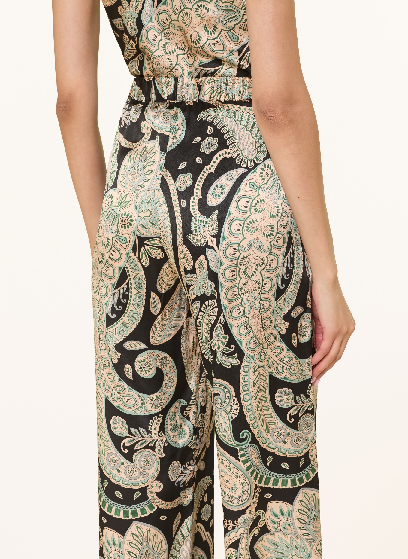 ANTONELLI firenze Marlenehose PALOMA aus Seide: SCHWARZ / CREME / GRÜN