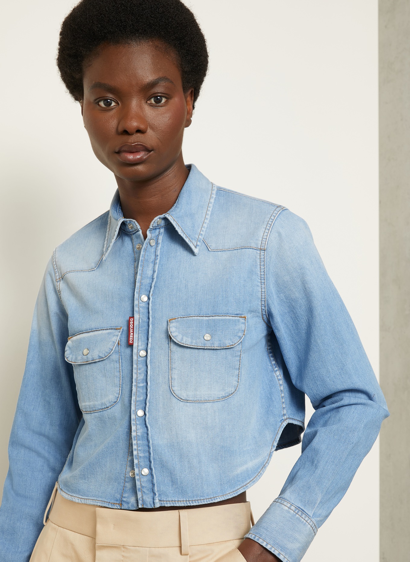 DSQUARED2 Chemisier court en jean: BLEU CLAIR