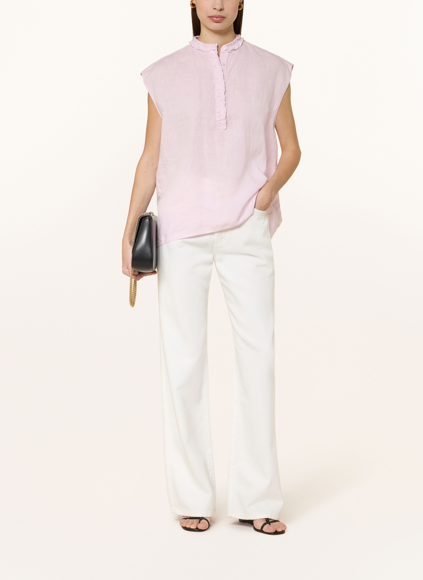 Soluzione Lniana bluzka z falbanami: JASNORÓŻOWY