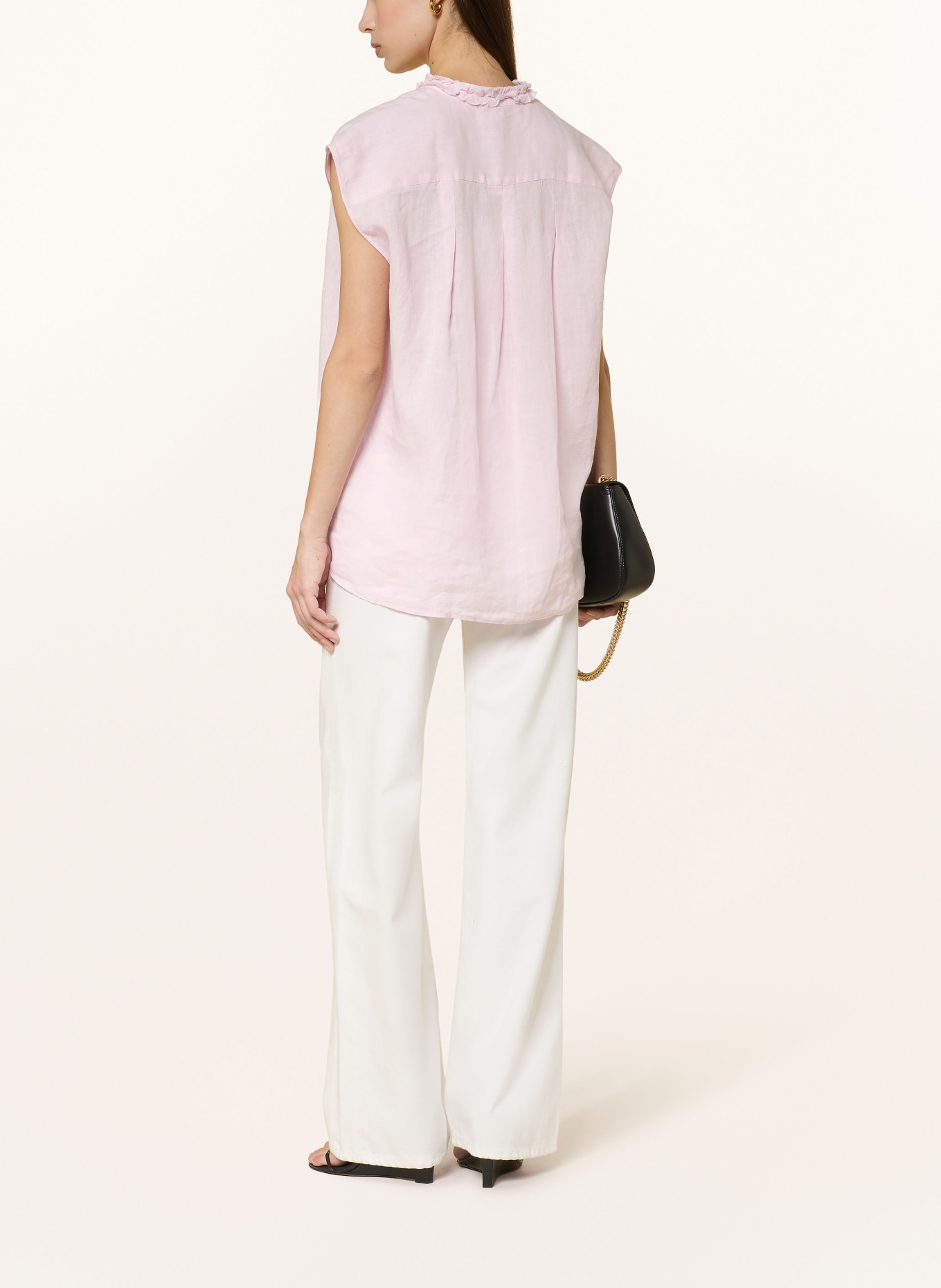 Soluzione Lniana bluzka z falbanami: JASNORÓŻOWY