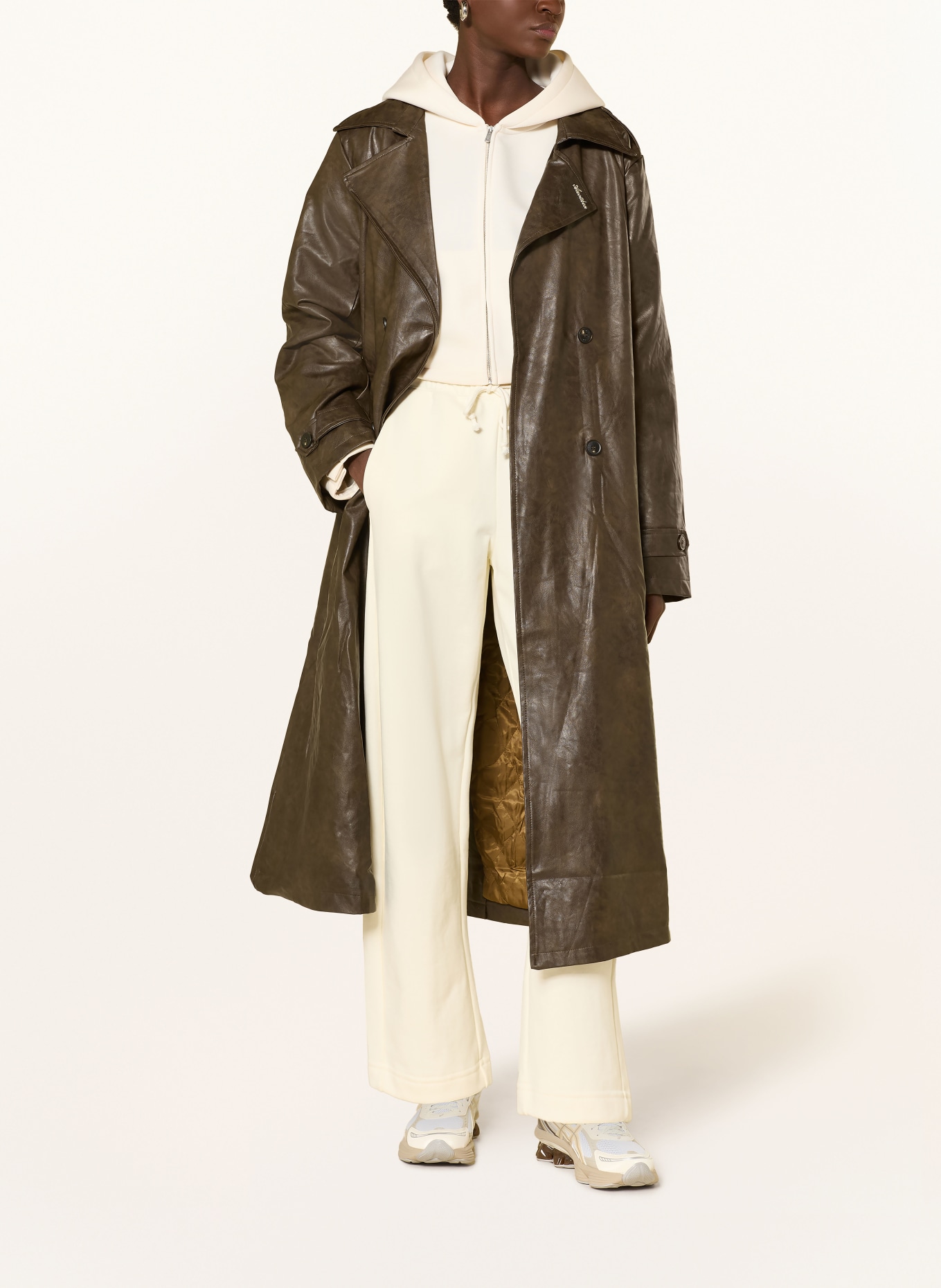 another COTTON LAB Leather-look trench coat: BROWN