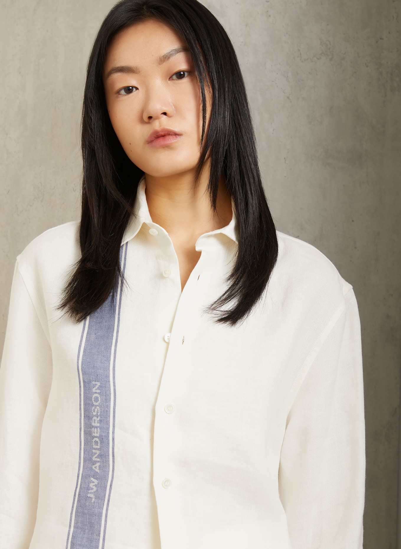 JW ANDERSON Hemdbluse aus Leinen: ECRU / BLAU