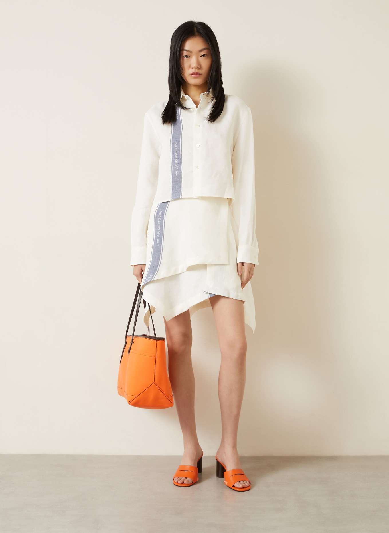 JW ANDERSON Leinenrock in Wickeloptik: ECRU / BLAU