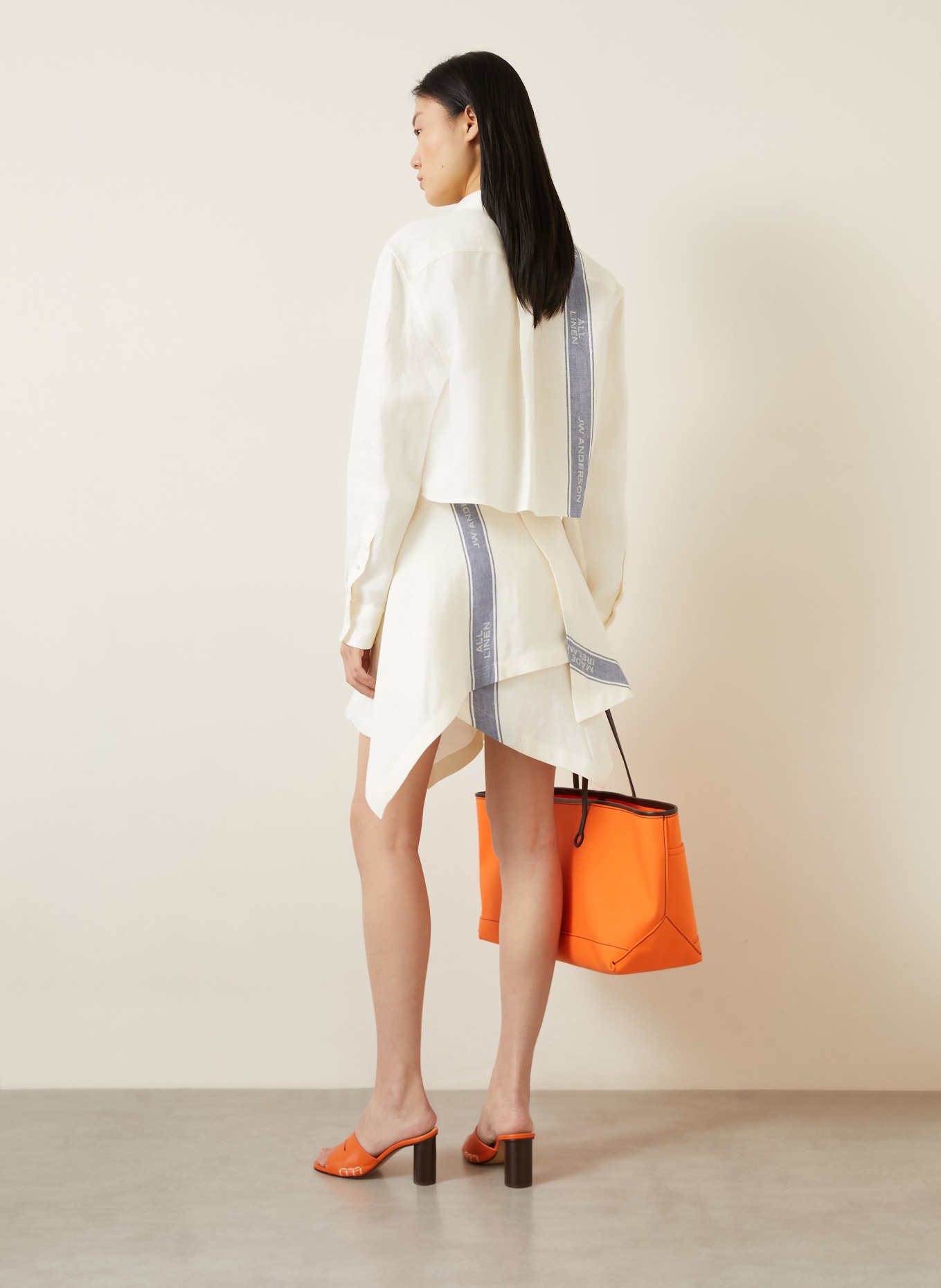 JW ANDERSON Leinenrock in Wickeloptik: ECRU / BLAU