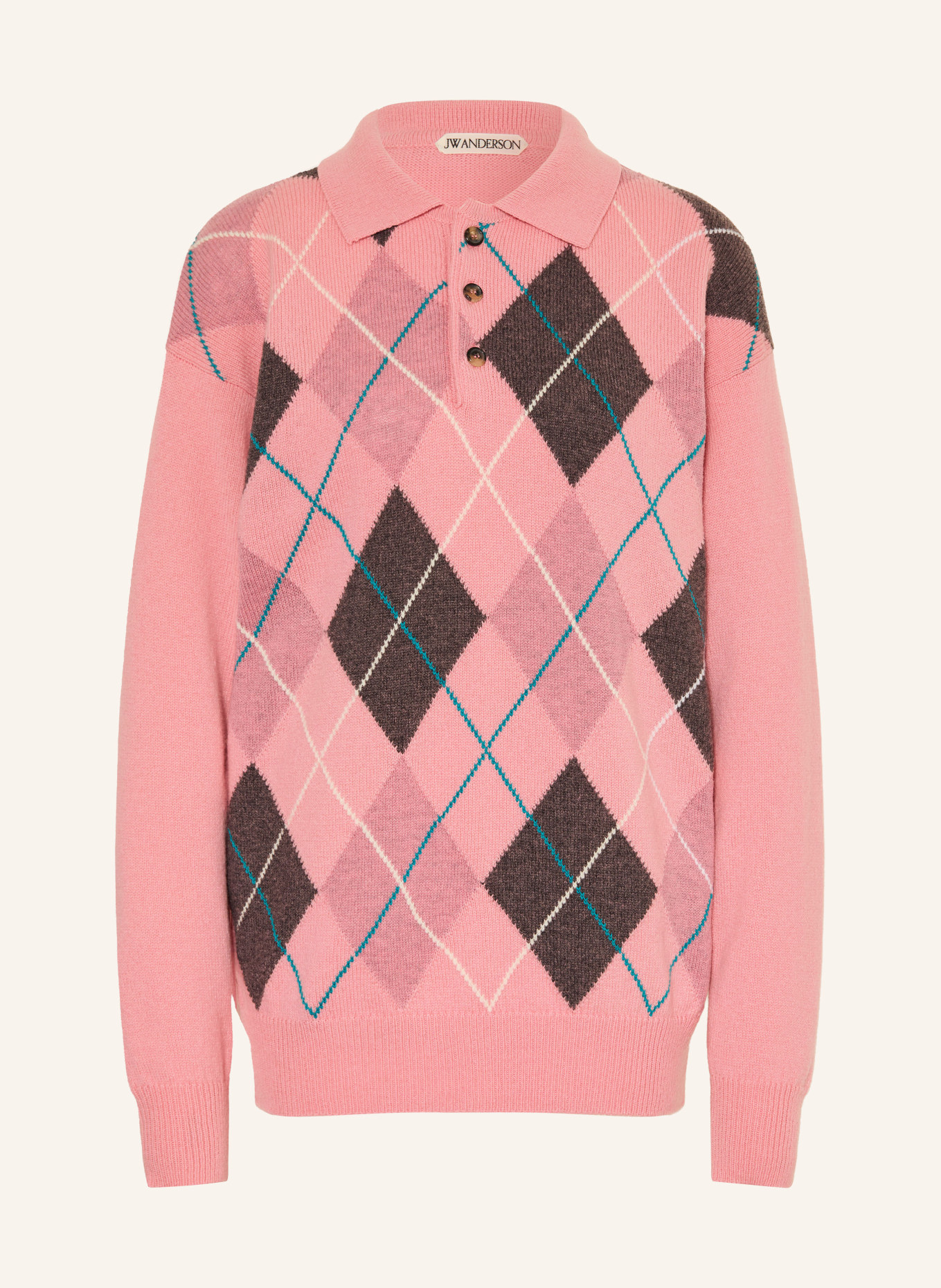 JW ANDERSON Strick-Poloshirt: ROSA / ALTROSA / PETROL