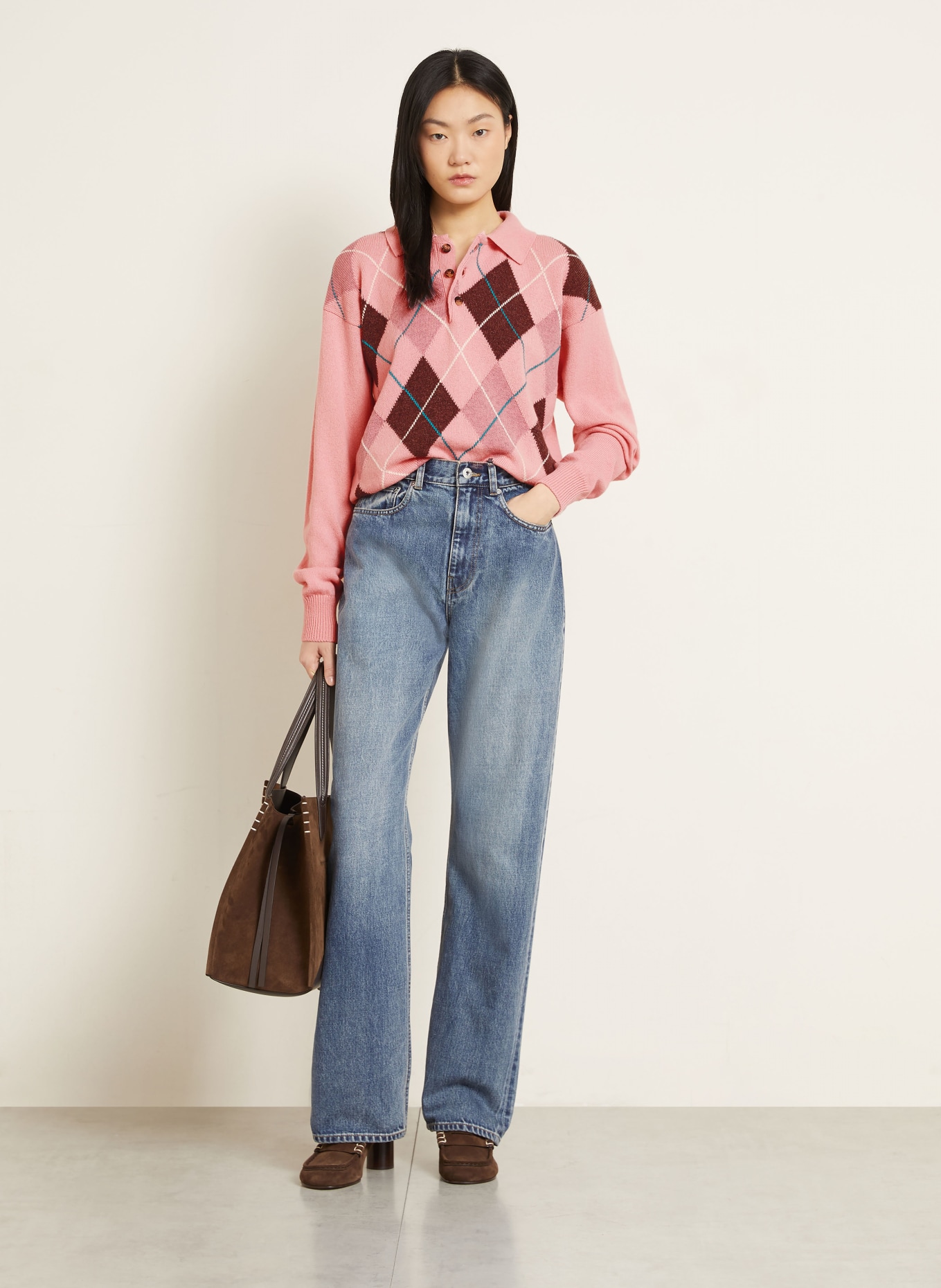 JW ANDERSON Strick-Poloshirt: ROSA / ALTROSA / PETROL