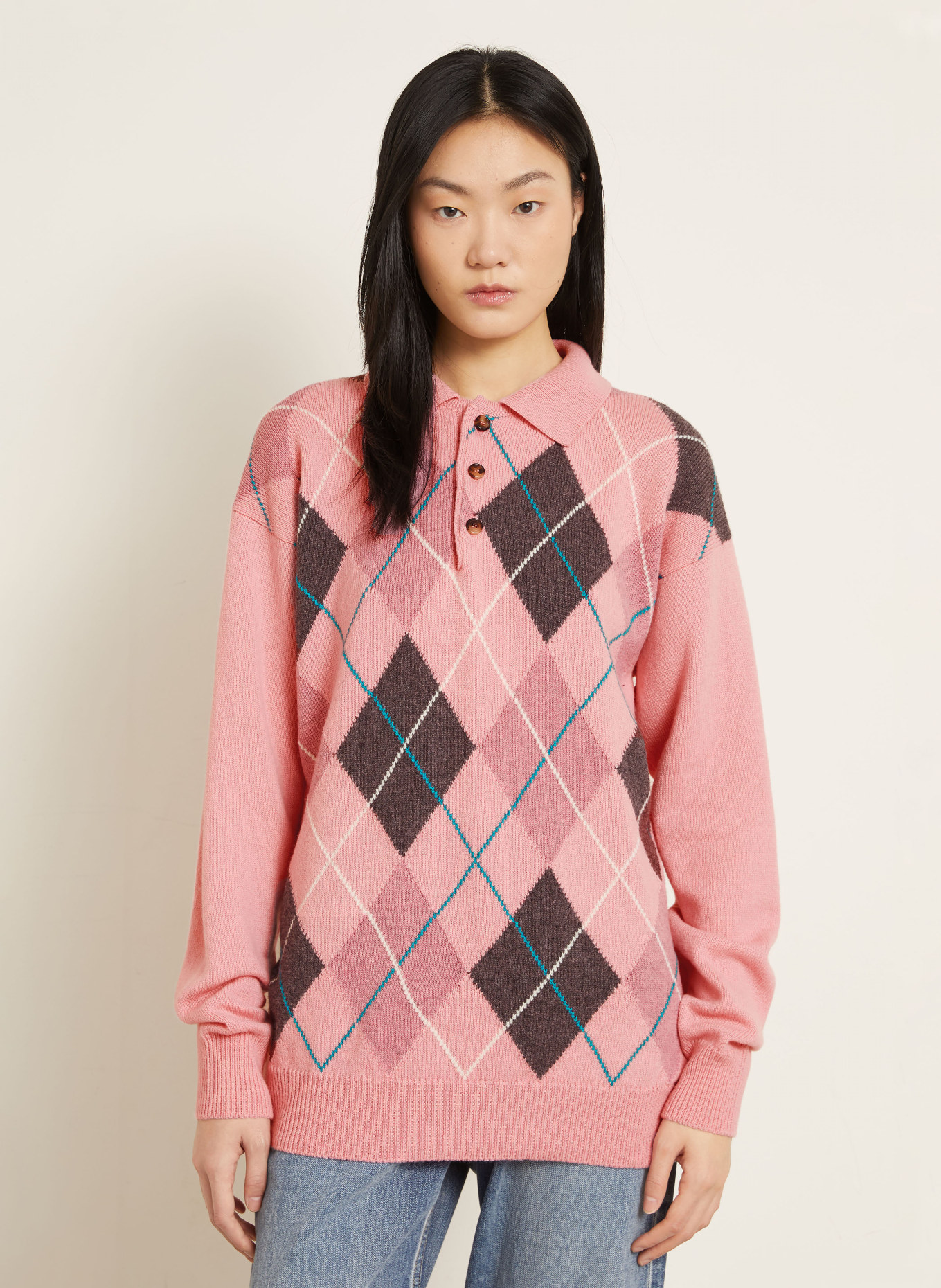 JW ANDERSON Strick-Poloshirt: ROSA / ALTROSA / PETROL