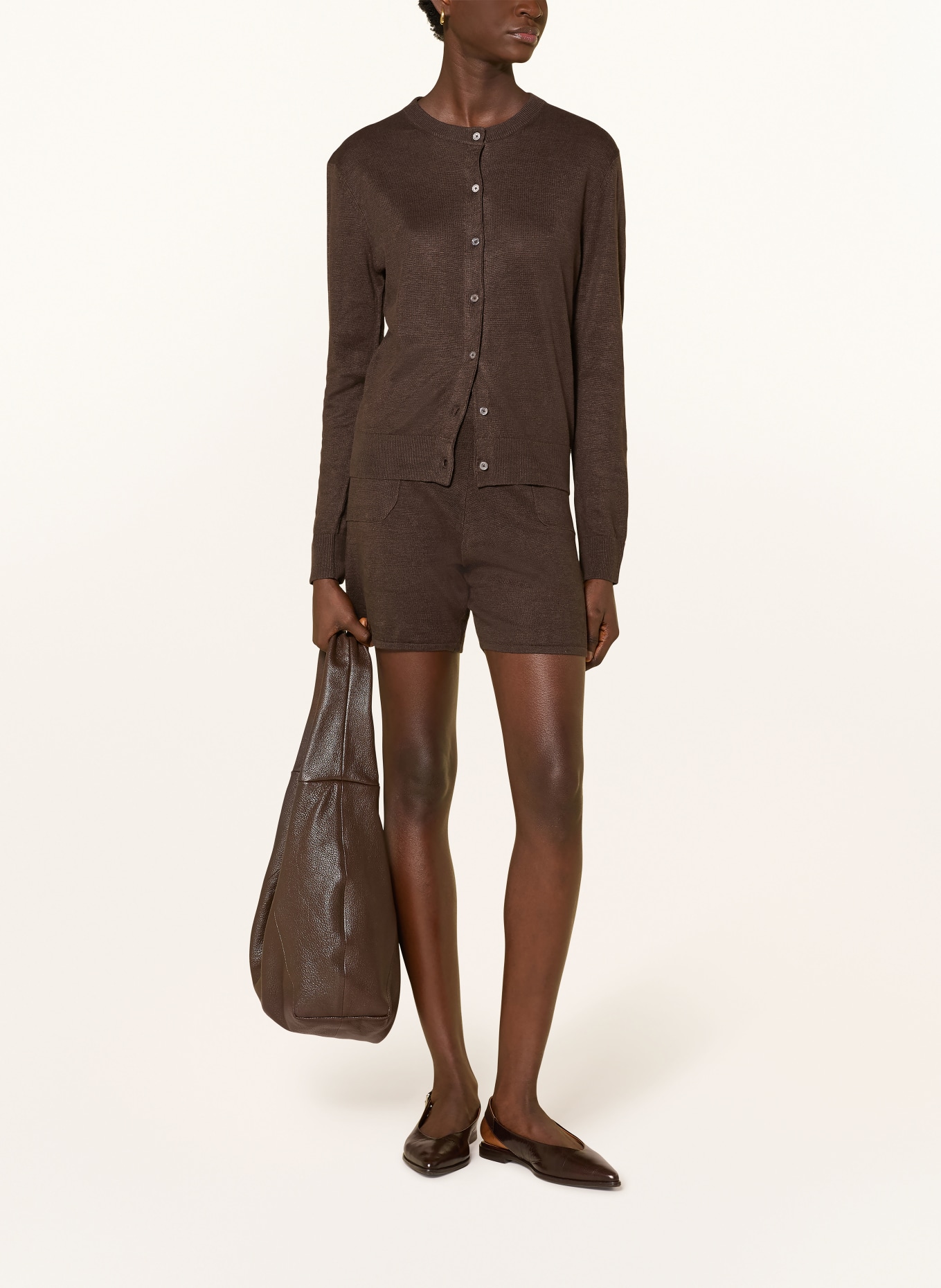 darling harbour Strickjacke aus Leinen: DARK BROWN