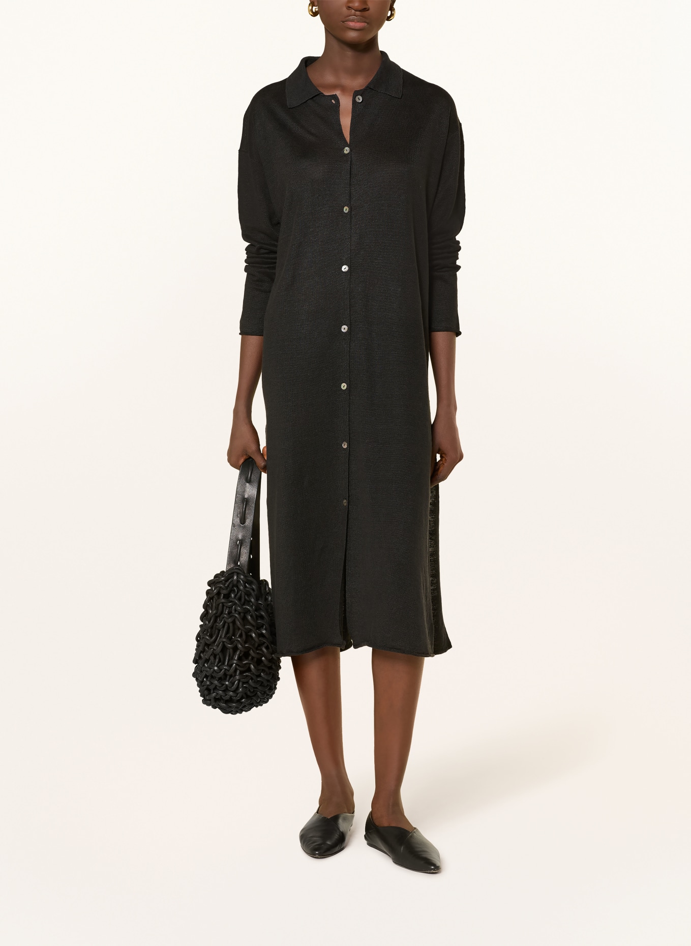 darling harbour Strickmantel aus Leinen: BLACK