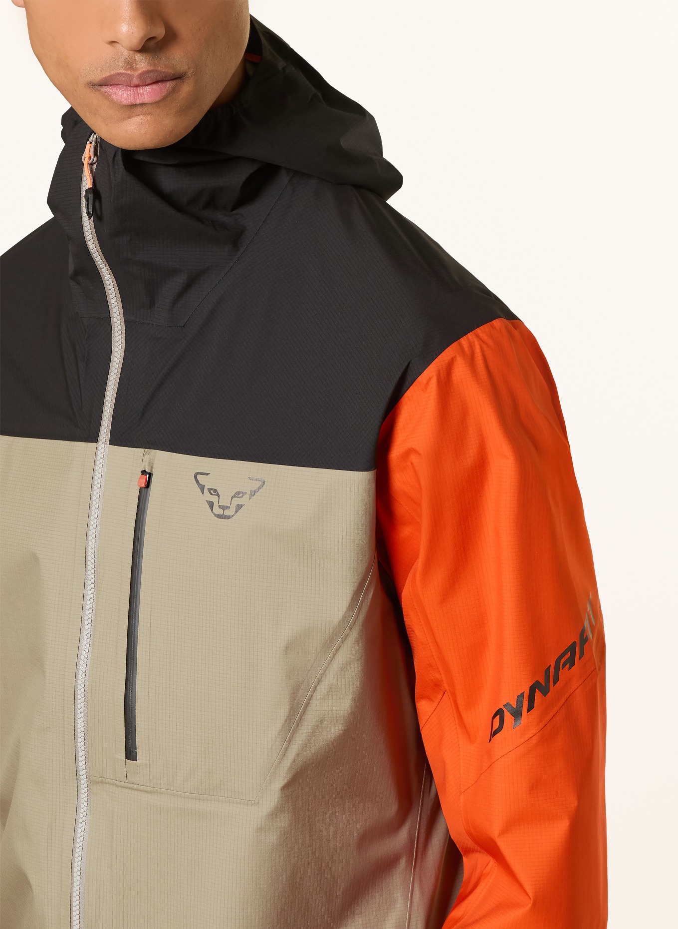 DYNAFIT TRAVERSE 3L hardshell jacket: BEIGE / ORANGE / BLACK
