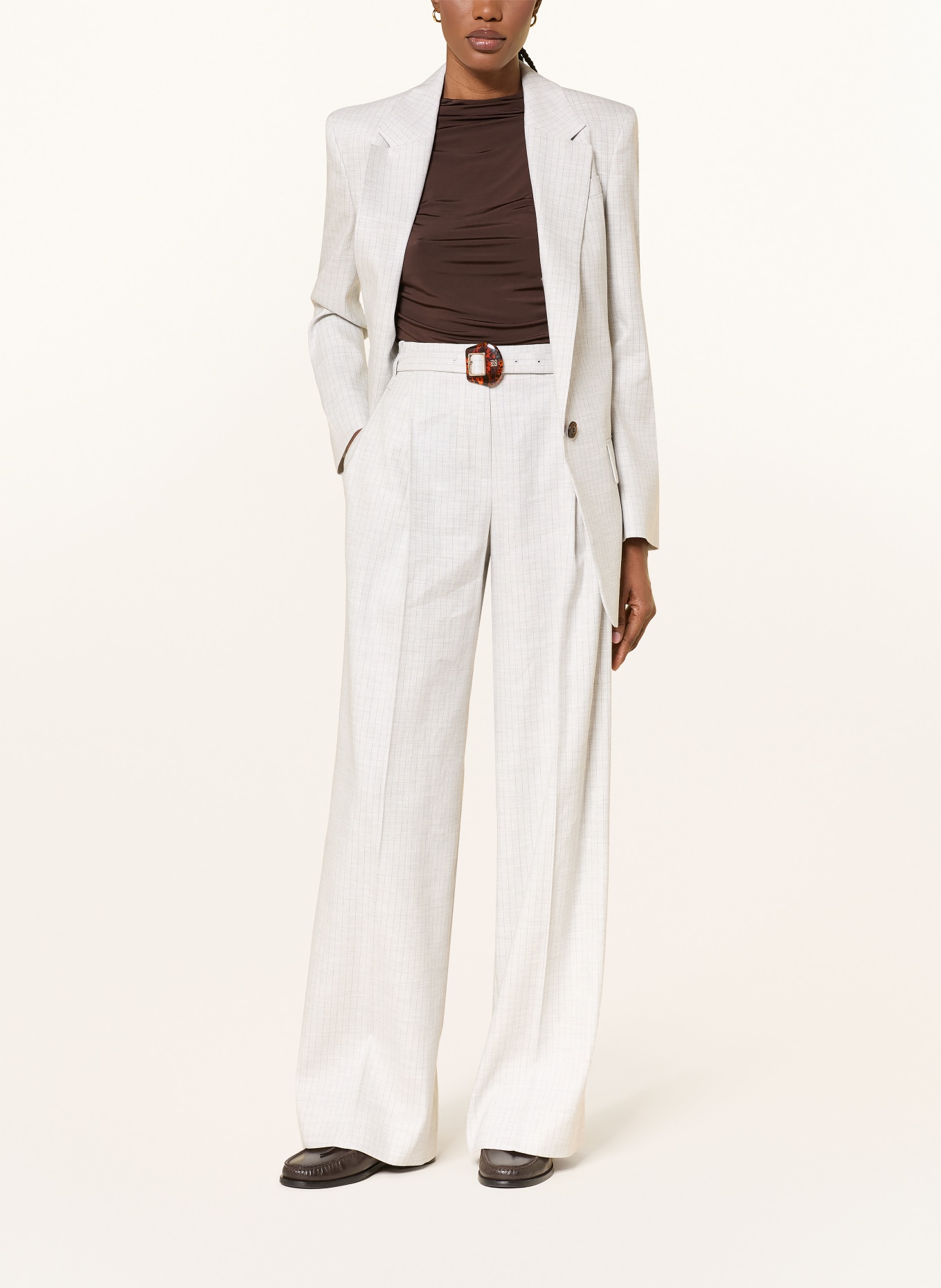 HUGO Spodnie z marlowej tkaniny HEJULY: JASNOCZARY / BRĄZOWY