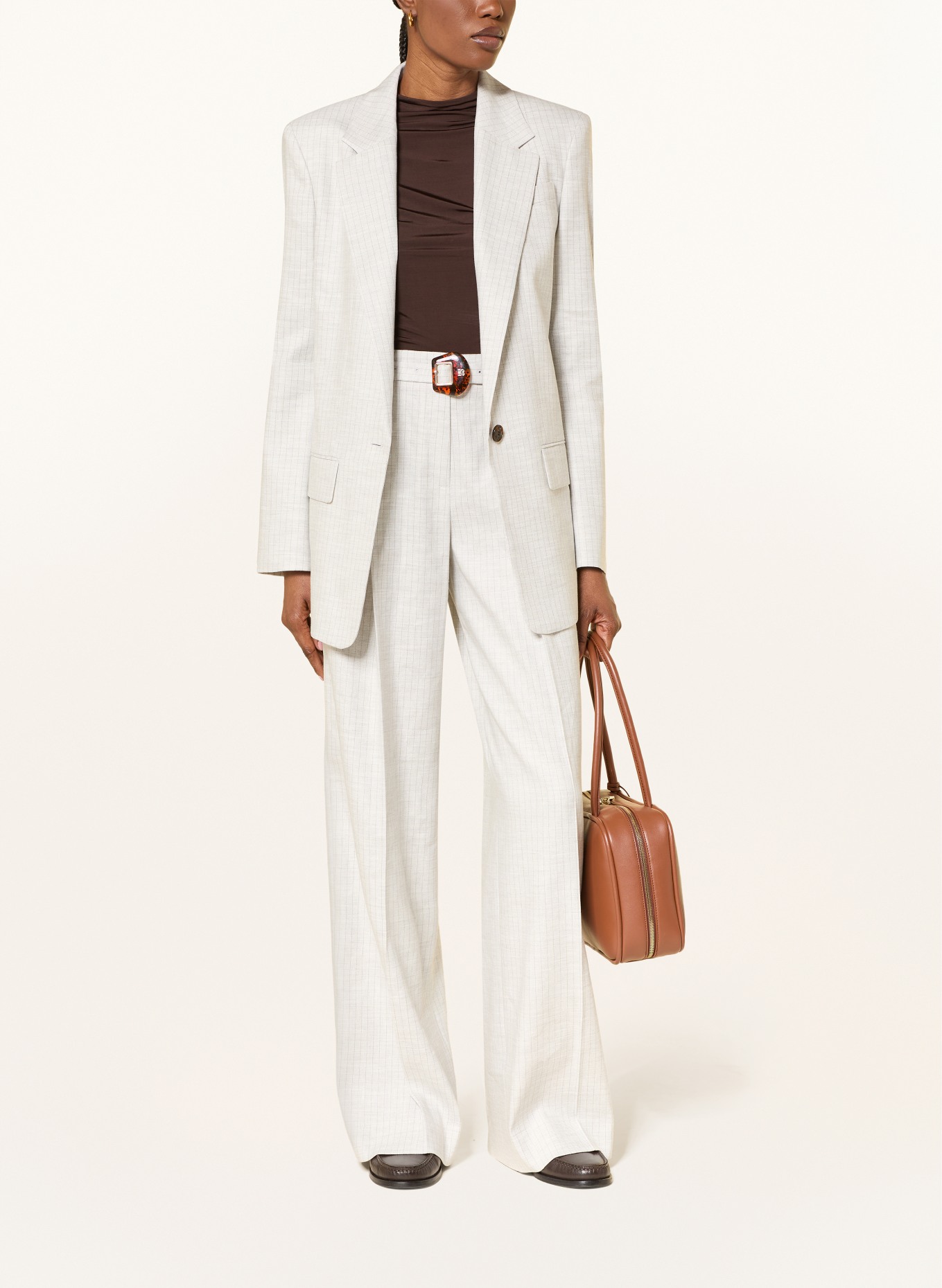 HUGO ANETTEA Blazer with Linen: LIGHT GRAY / BEIGE