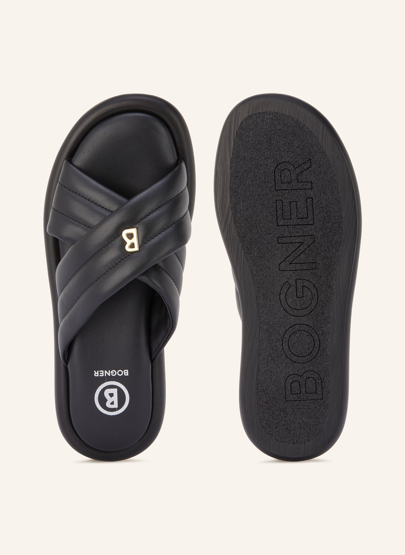 BOGNER Pantoletten PORTOFINO: SCHWARZ / GOLD