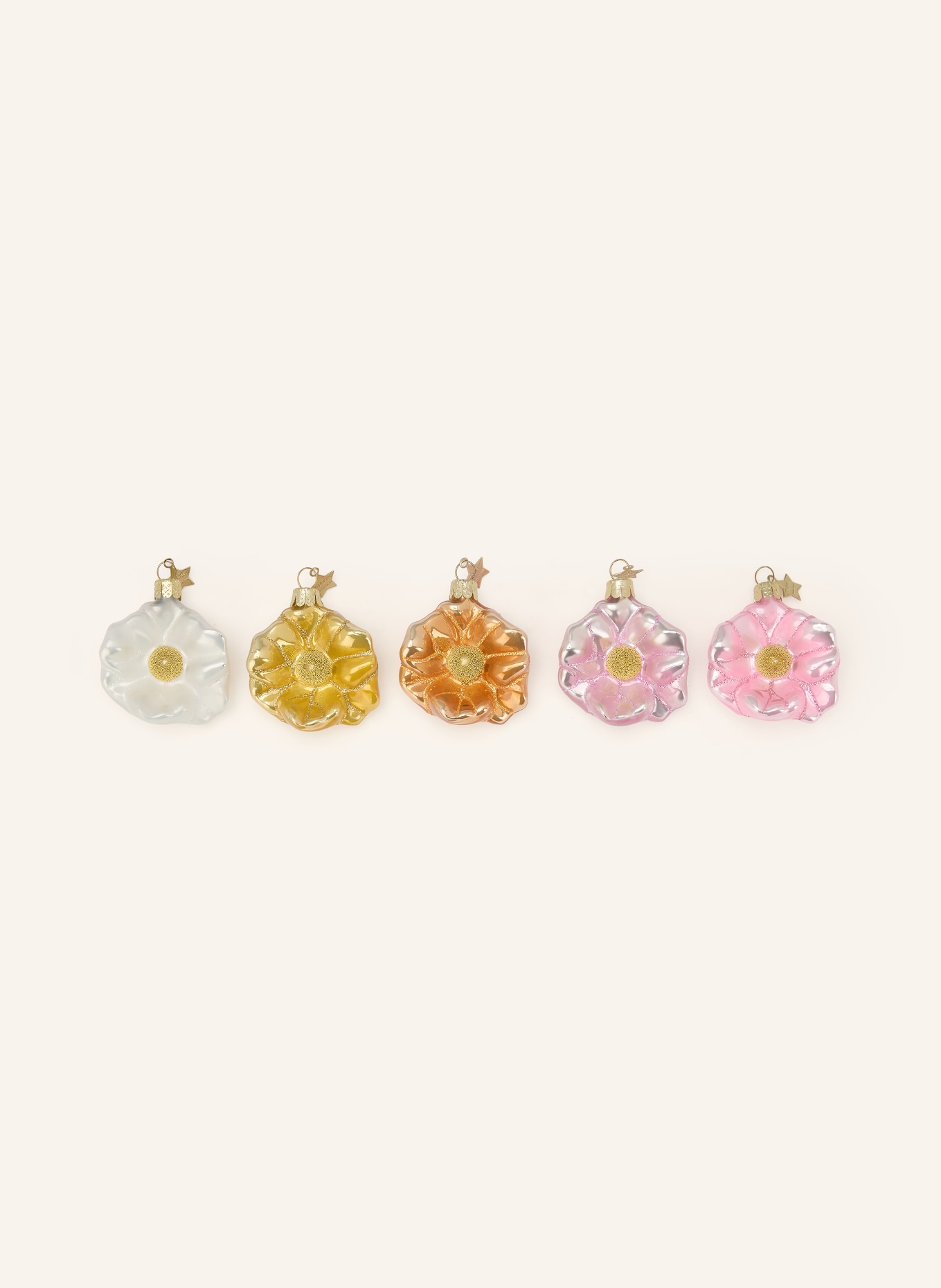 VONDELS 5-piece set of decorative pendants FANCY FLOWERS: GOLD / PINK / ORANGE