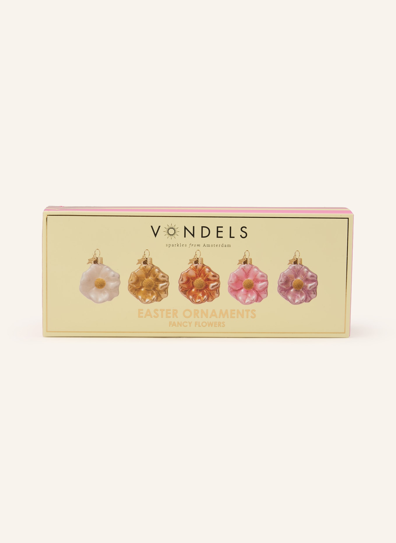 VONDELS 5-piece set of decorative pendants FANCY FLOWERS: GOLD / PINK / ORANGE