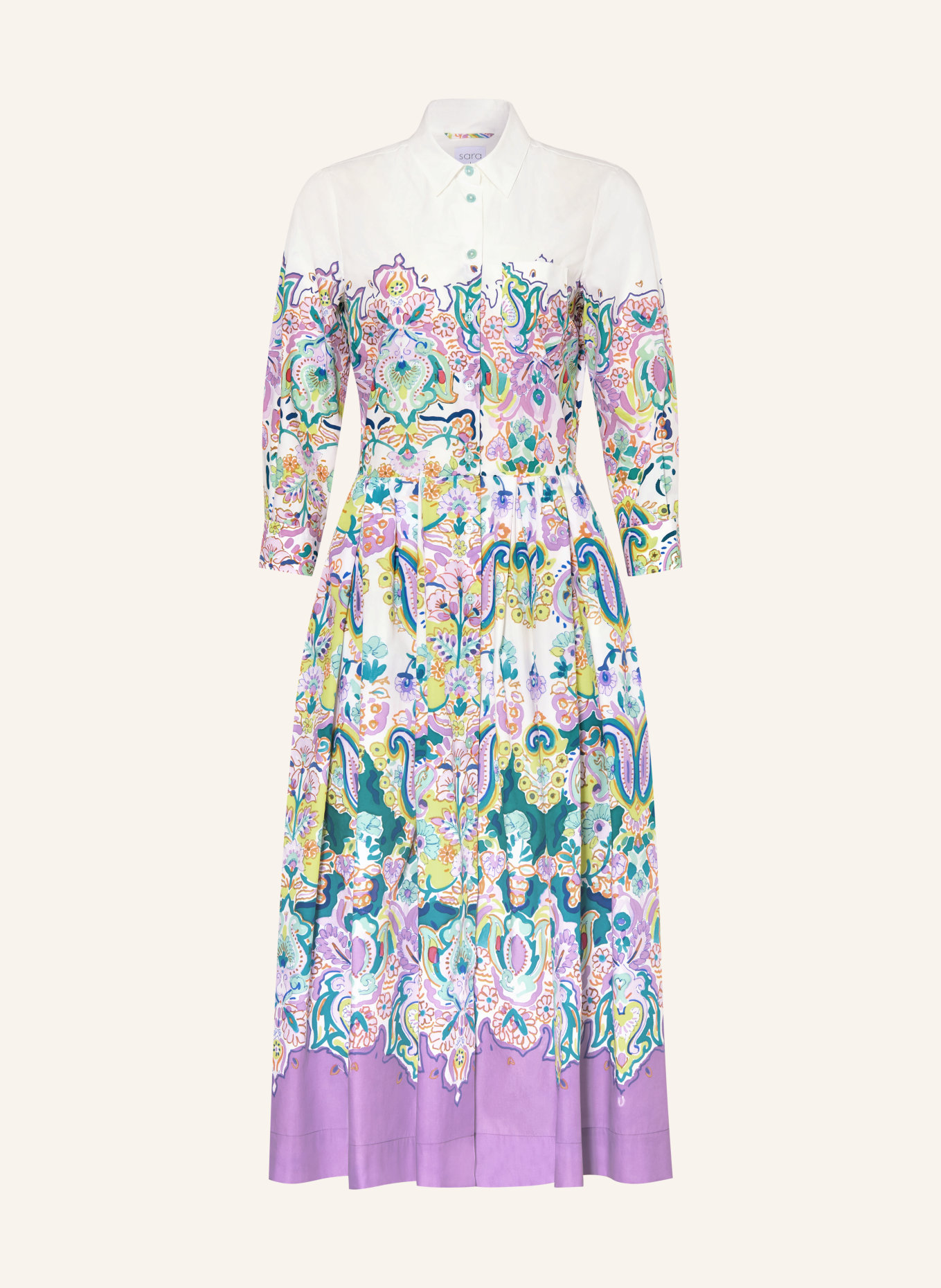 sara roka NIDINA shirt dress with 3/4 sleeves: WHITE / PURPLE / GREEN
