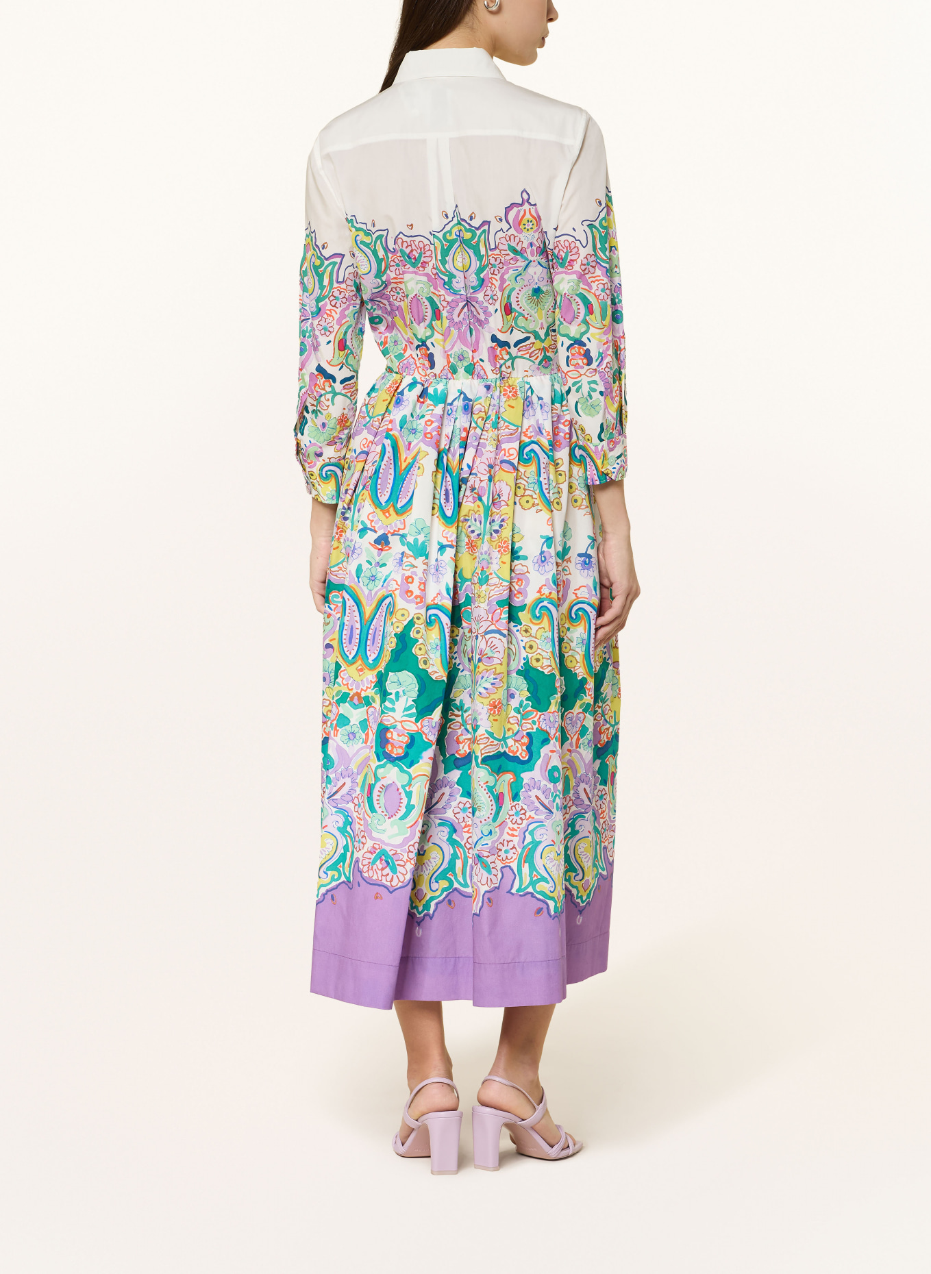 sara roka NIDINA shirt dress with 3/4 sleeves: WHITE / PURPLE / GREEN