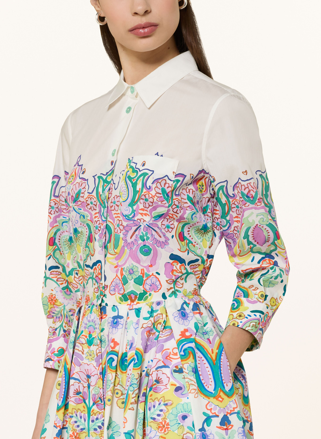 sara roka NIDINA shirt dress with 3/4 sleeves: WHITE / PURPLE / GREEN