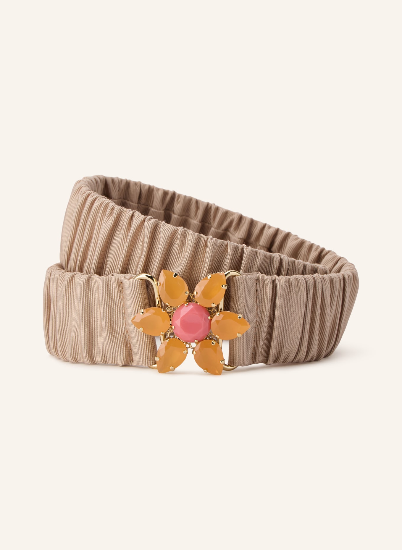 sara roka Gürtel PENELOPE mit Schmuckstein: HELLBRAUN / GOLD / ORANGE