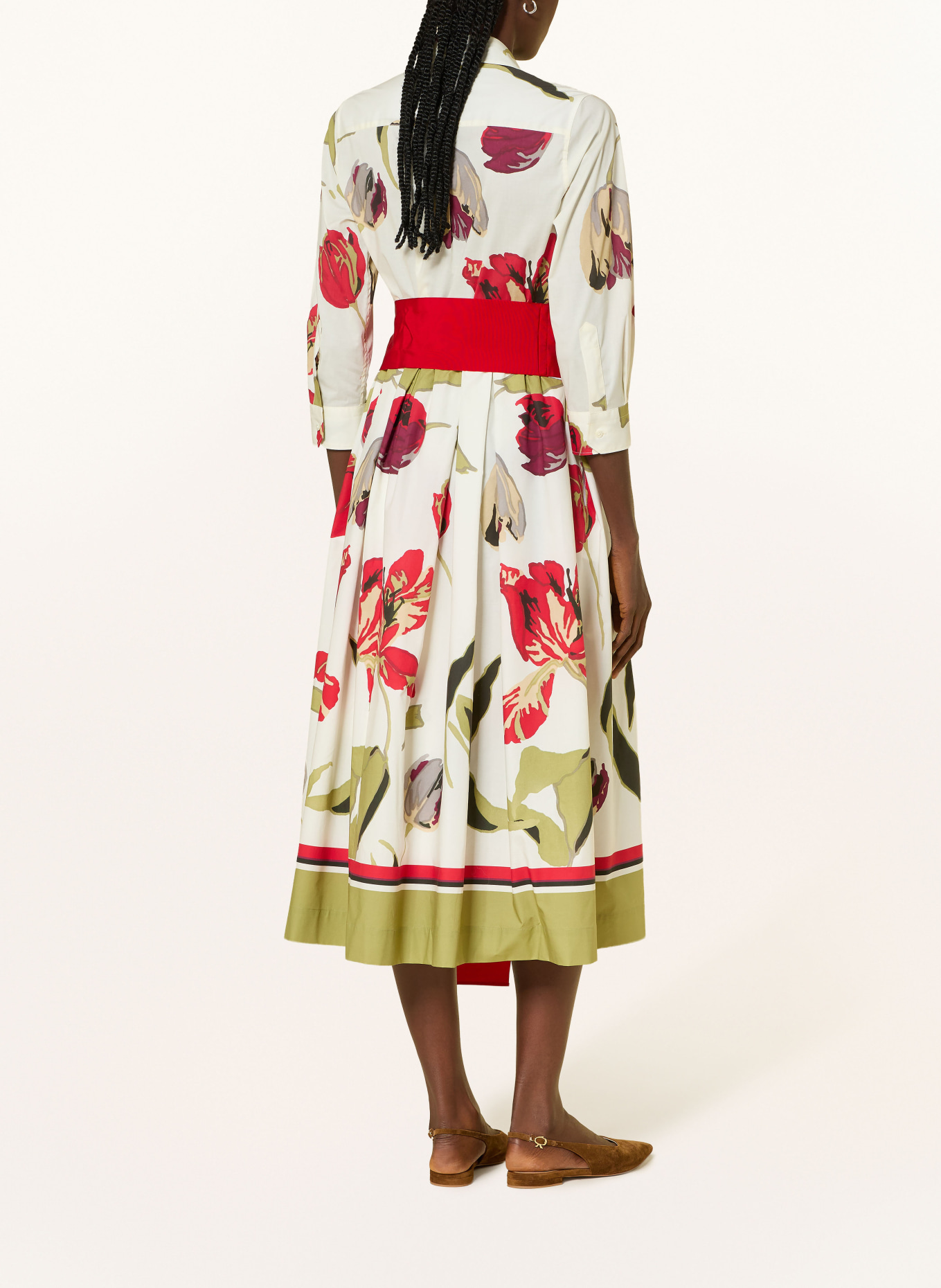 sara roka ELENA shirt dress with 3/4 sleeves: CREAM / RED / OLIVE