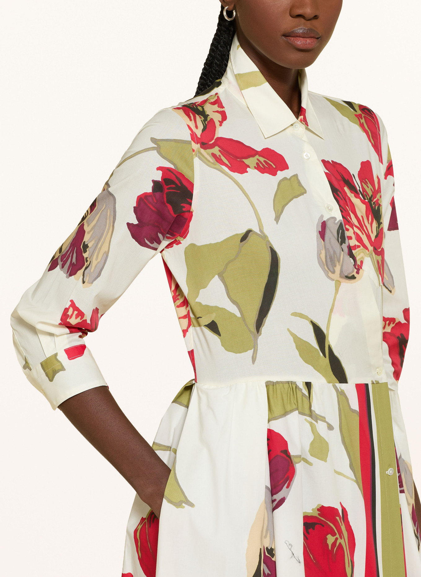 sara roka ELENA shirt dress with 3/4 sleeves: CREAM / RED / OLIVE