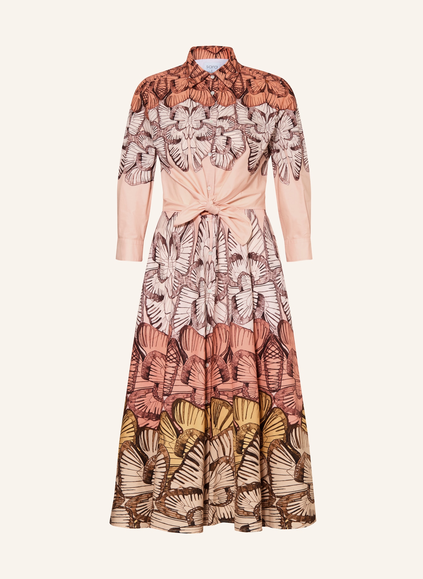 sara roka DRALLA shirt dress with 3/4 sleeves: SALMON / DARK BROWN / YELLOW