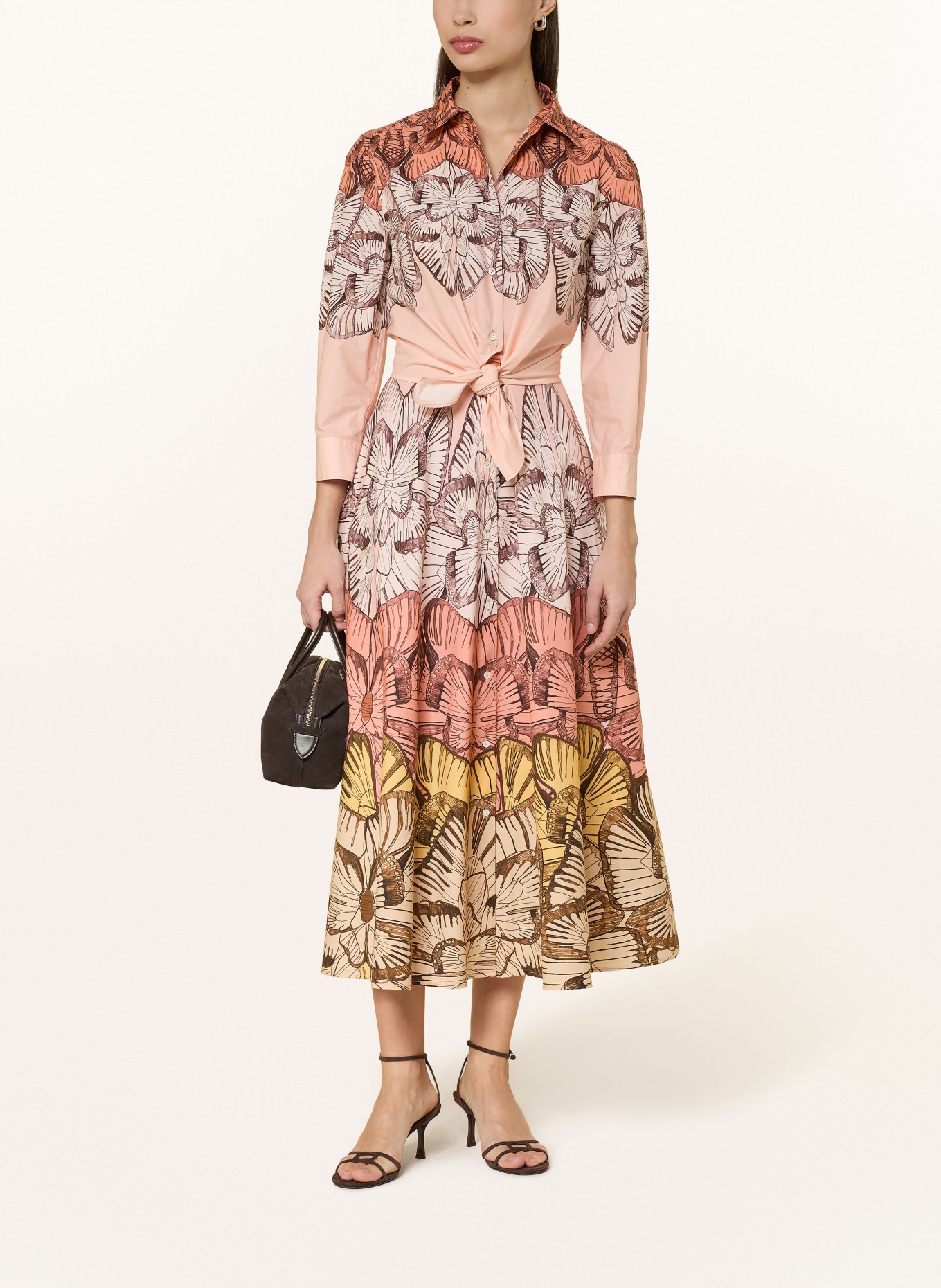 sara roka DRALLA shirt dress with 3/4 sleeves: SALMON / DARK BROWN / YELLOW