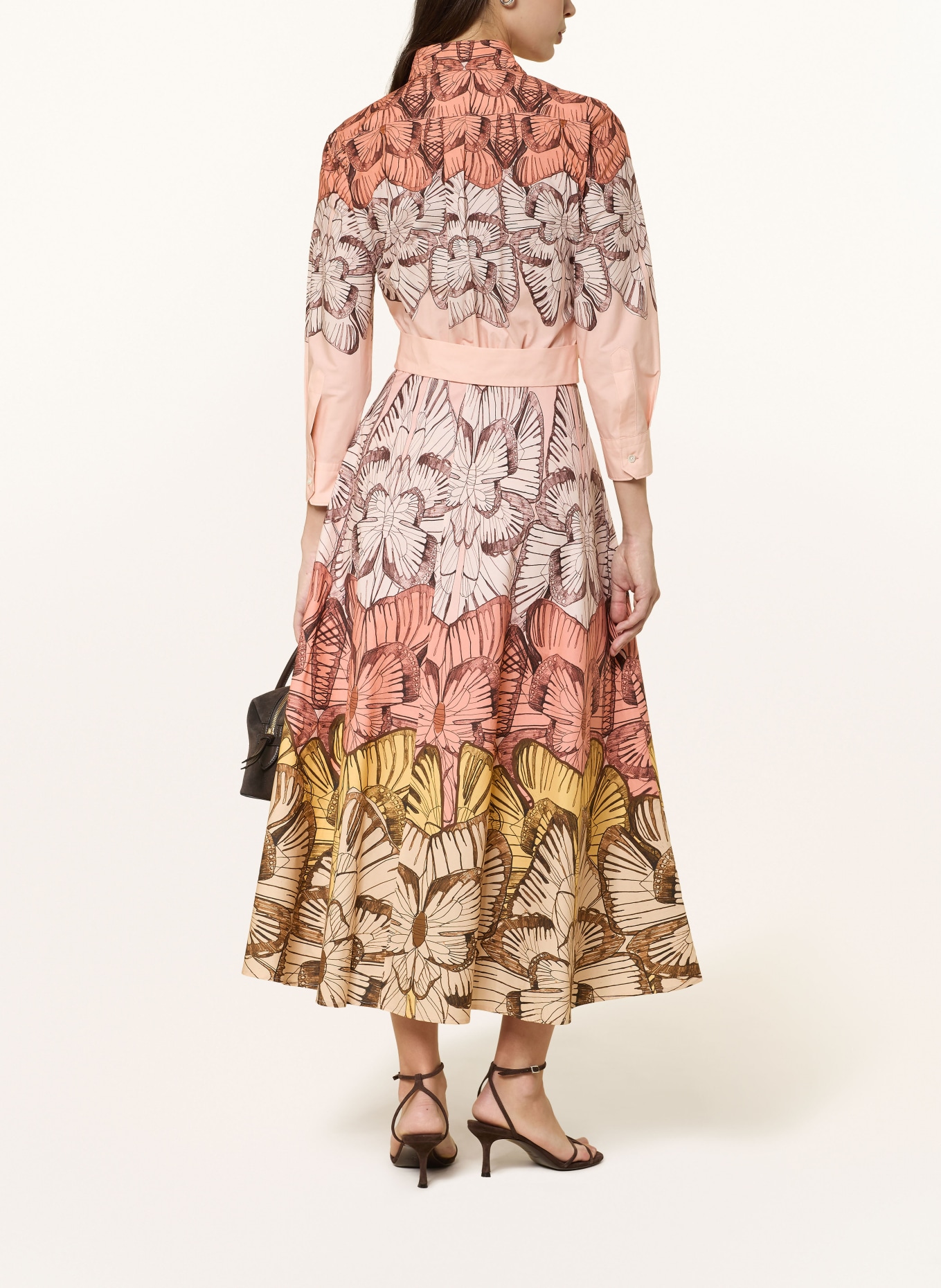 sara roka DRALLA shirt dress with 3/4 sleeves: SALMON / DARK BROWN / YELLOW