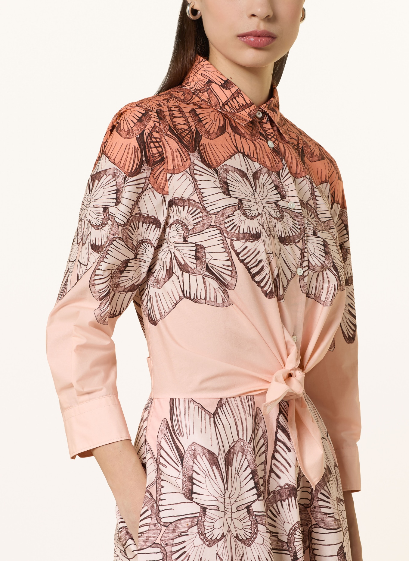 sara roka DRALLA shirt dress with 3/4 sleeves: SALMON / DARK BROWN / YELLOW