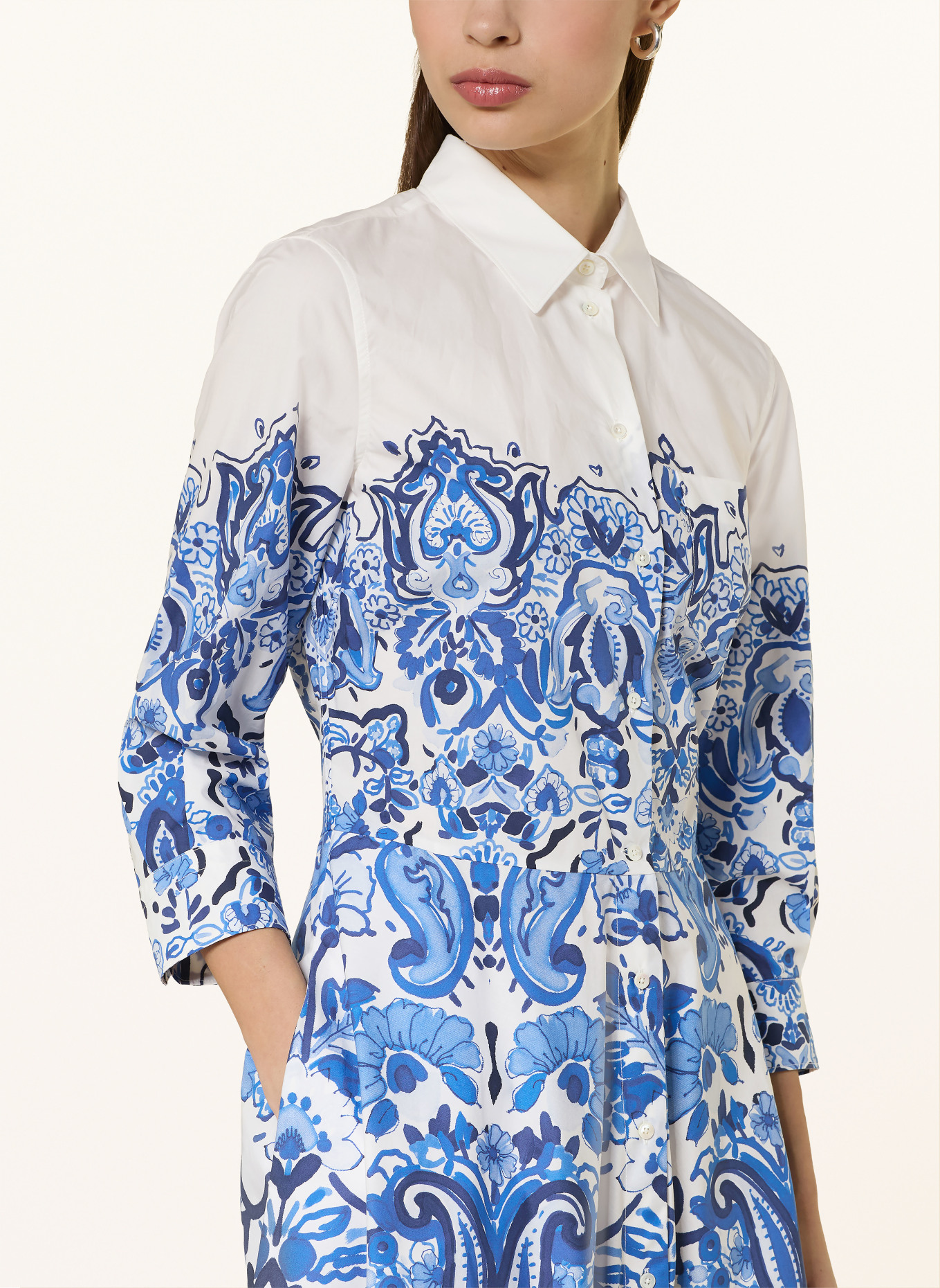 sara roka Sukienka koszulowa NYDIA z rękawami 3/4: BIAŁY / GRANATOWY / NIEBIESKI