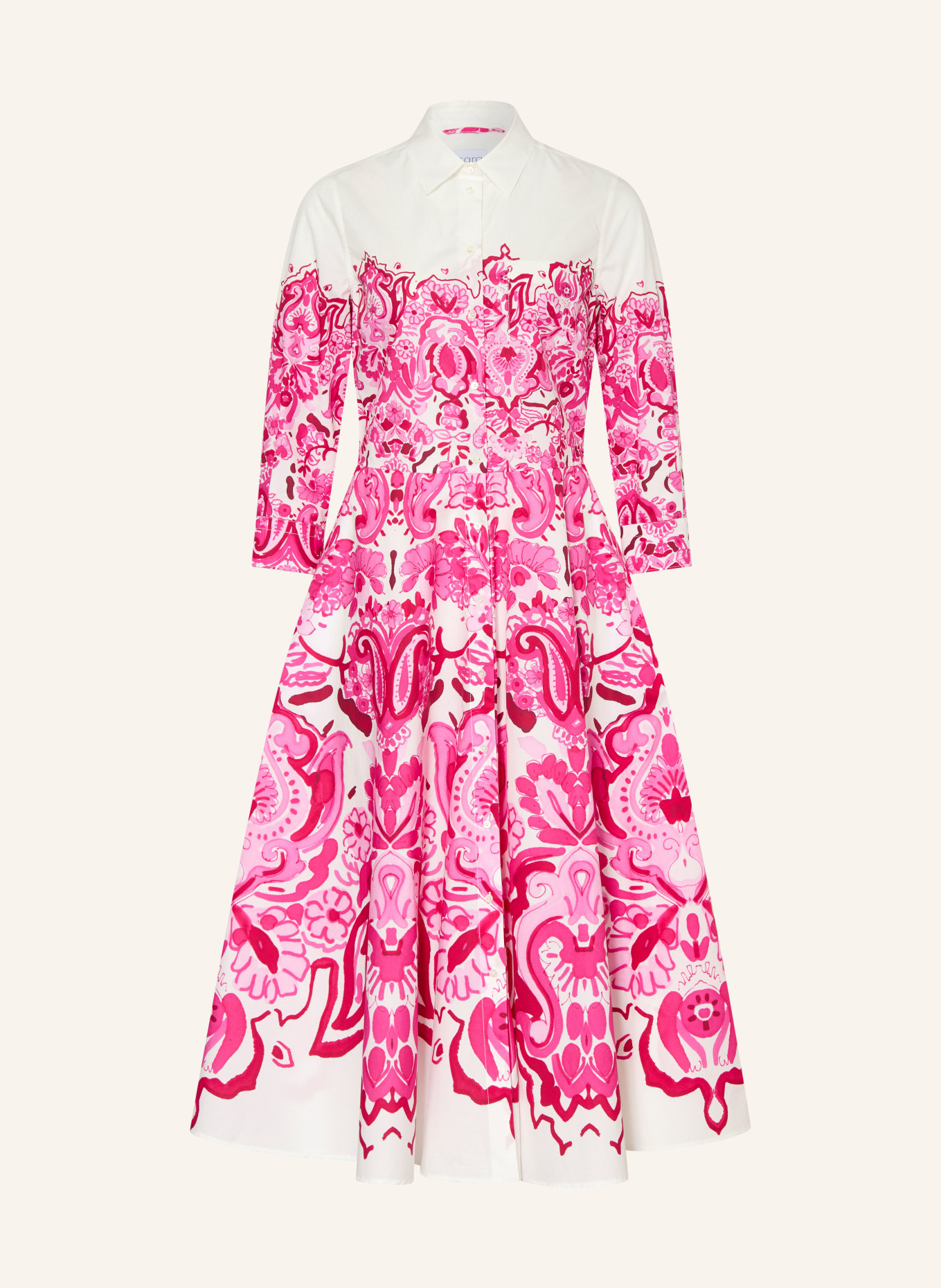 sara roka NYDIA shirt dress with 3/4 sleeves: WHITE / PINK / PINK