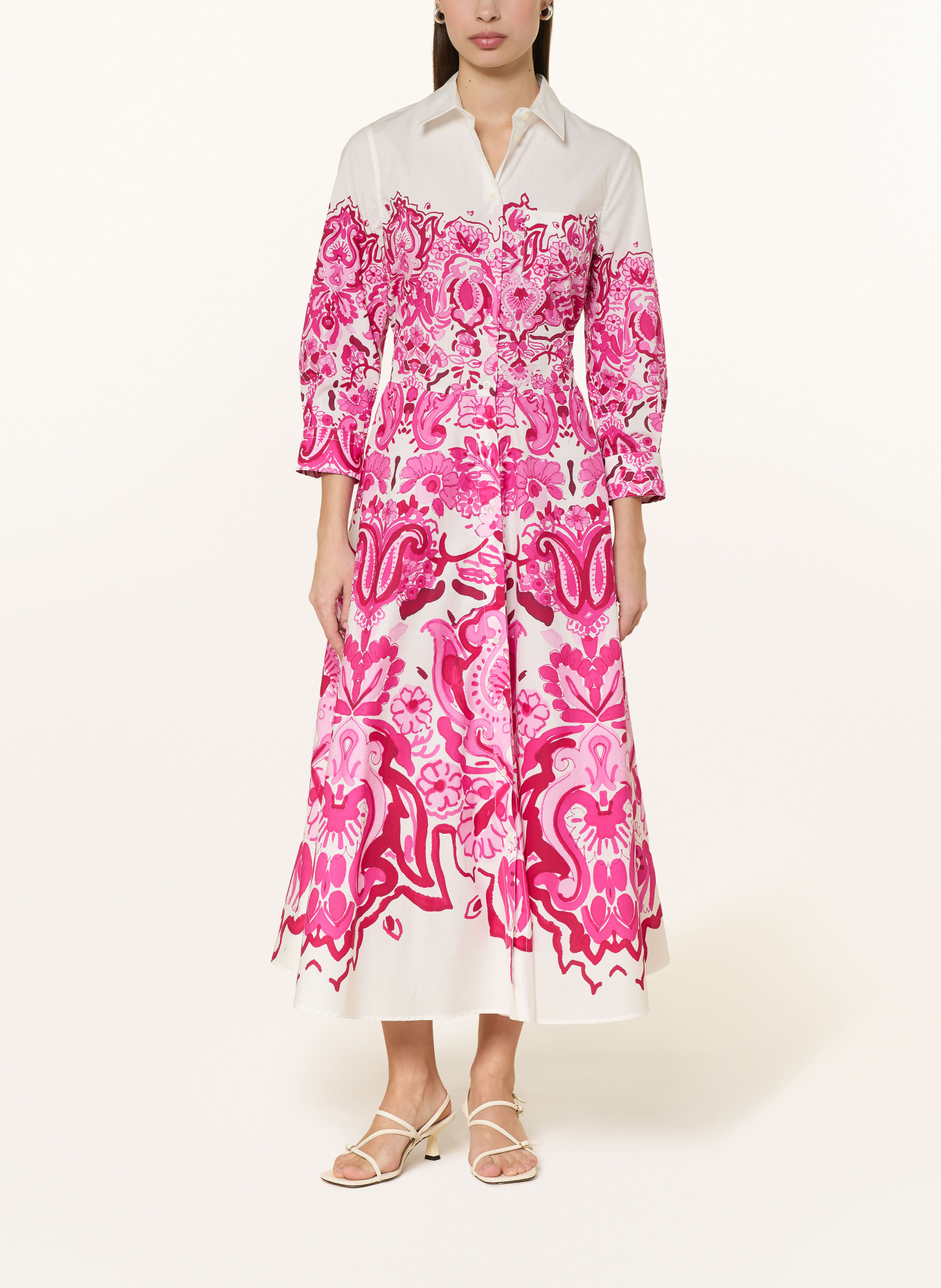 sara roka NYDIA shirt dress with 3/4 sleeves: WHITE / PINK / PINK