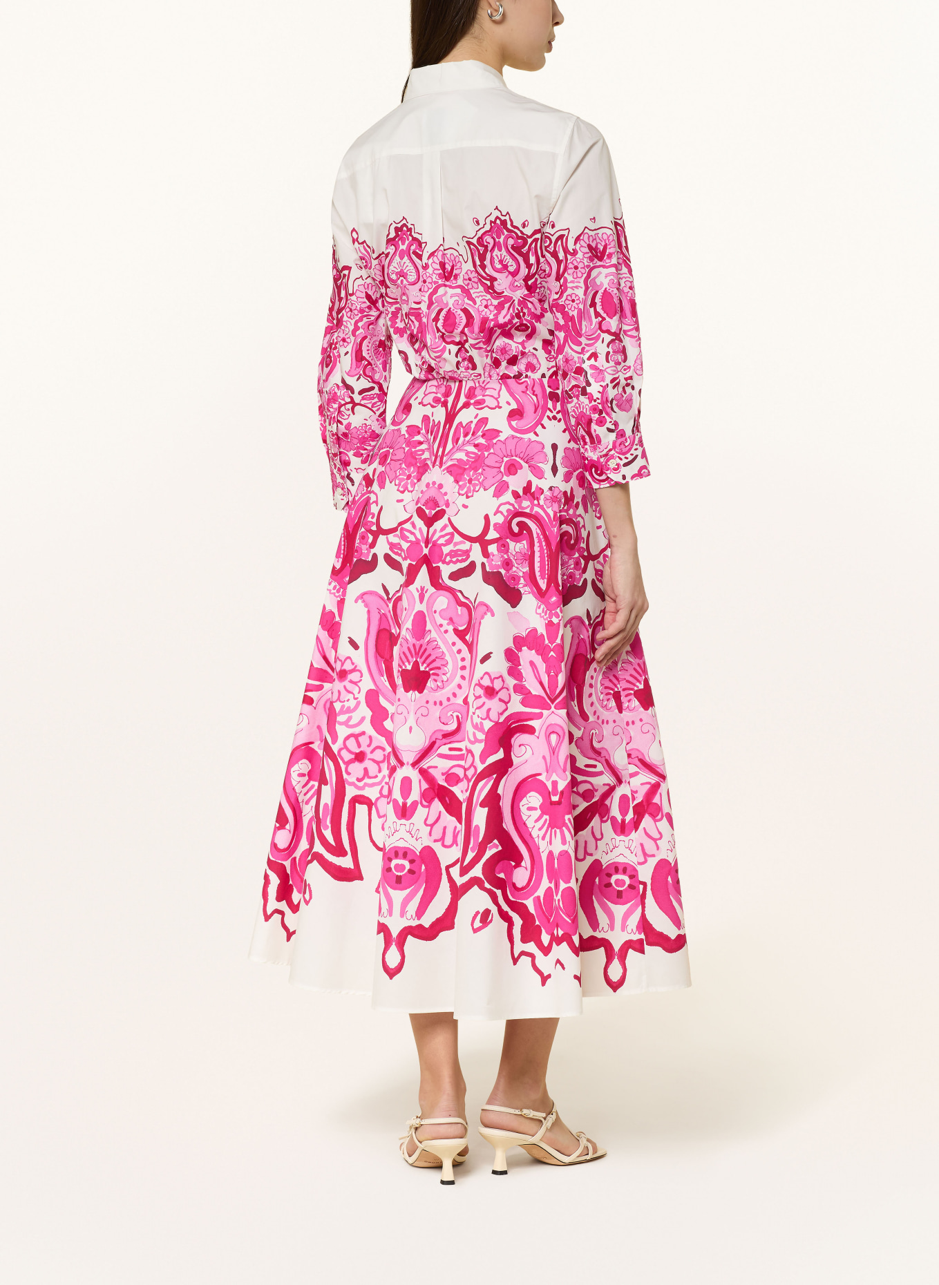 sara roka NYDIA shirt dress with 3/4 sleeves: WHITE / PINK / PINK