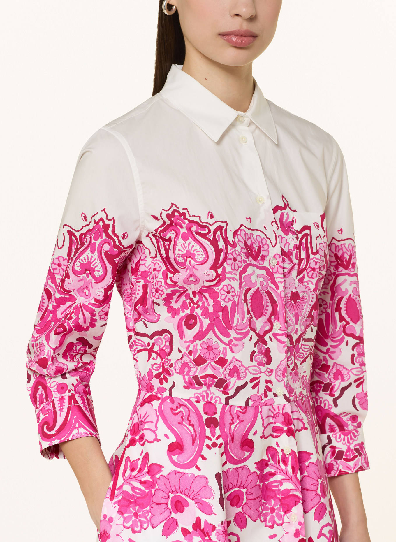 sara roka NYDIA shirt dress with 3/4 sleeves: WHITE / PINK / PINK