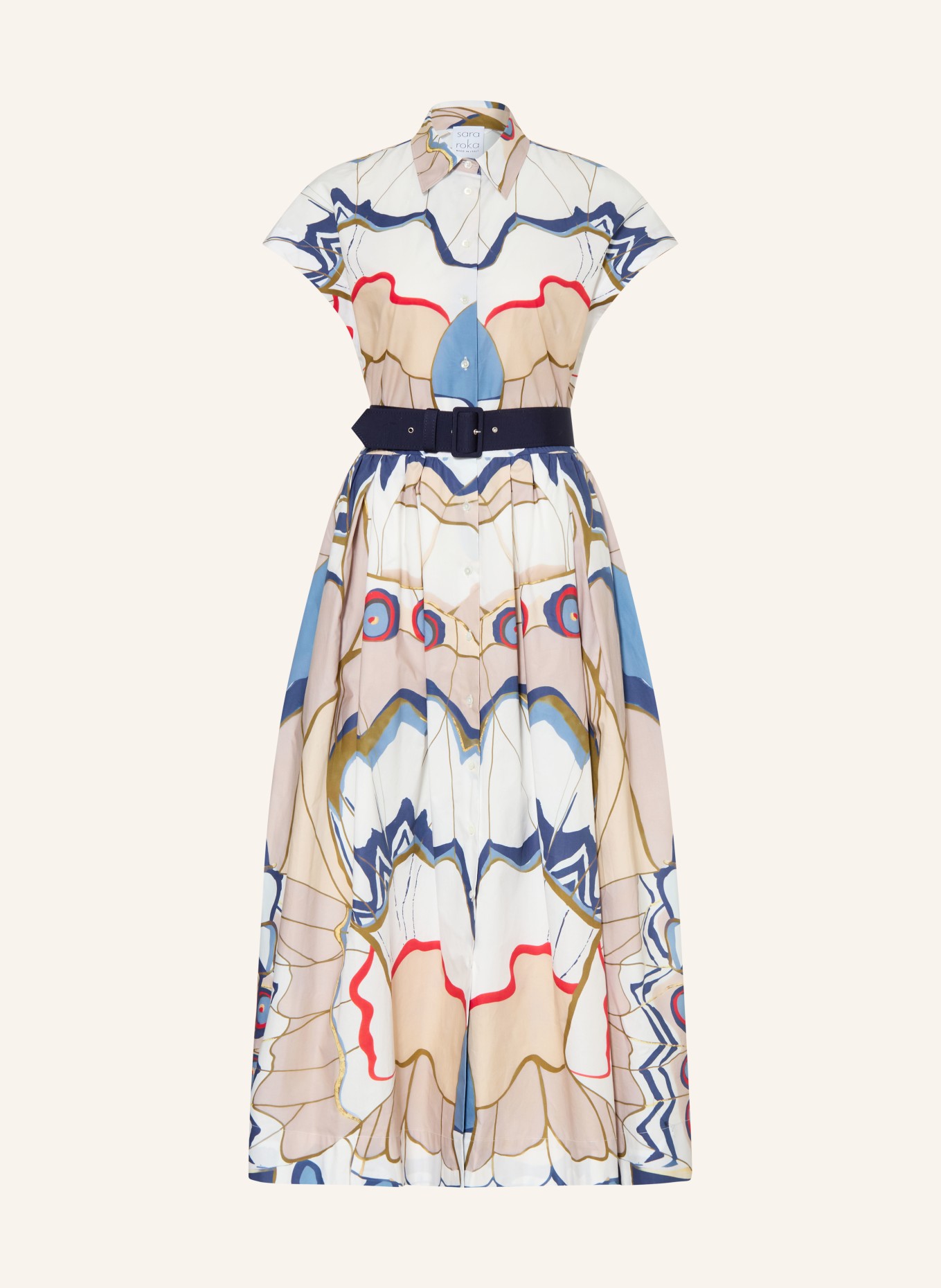 sara roka Hemdblusenkleid EDRINA: WEISS / BEIGE / BLAU