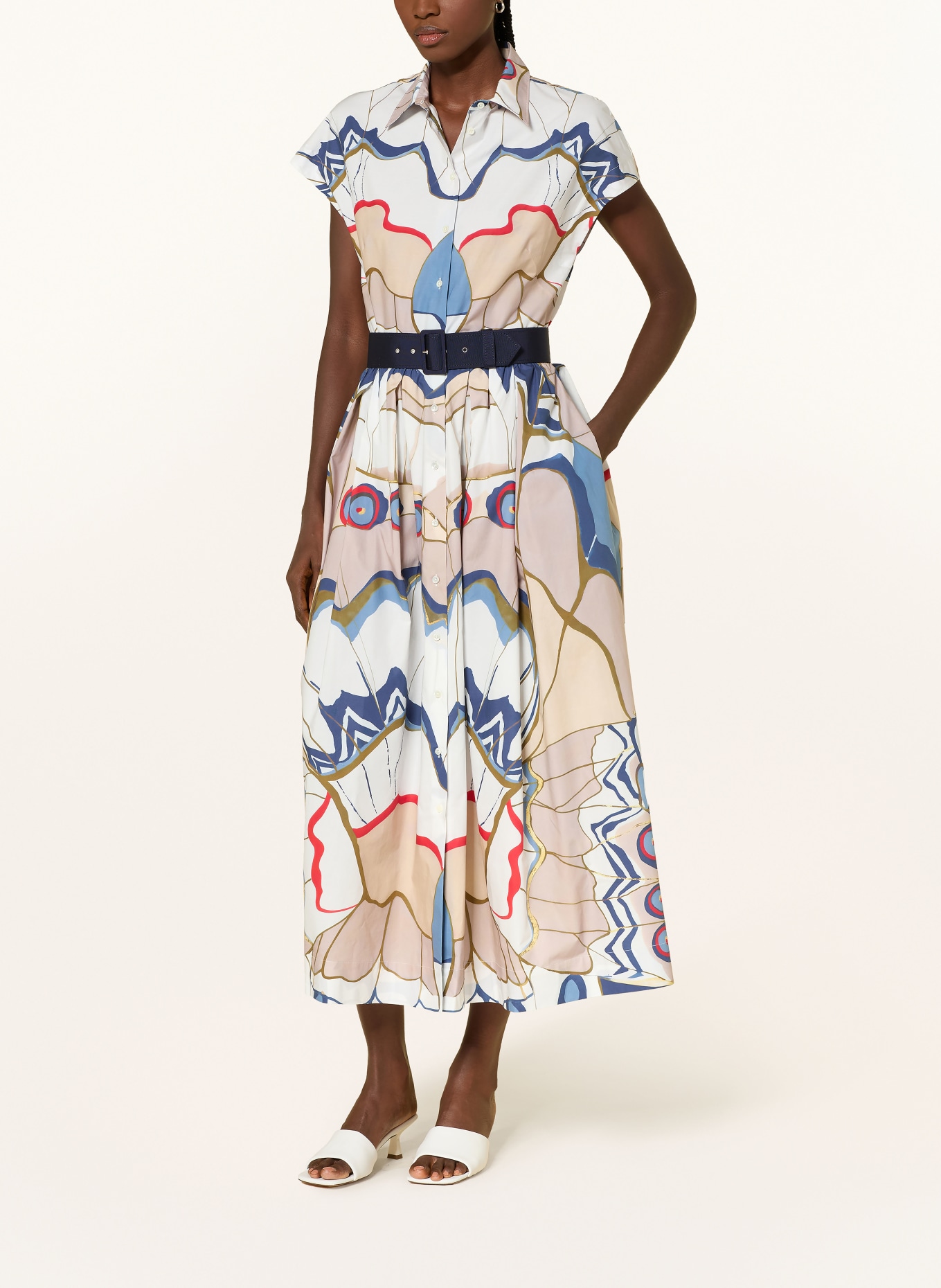 sara roka Hemdblusenkleid EDRINA: WEISS / BEIGE / BLAU