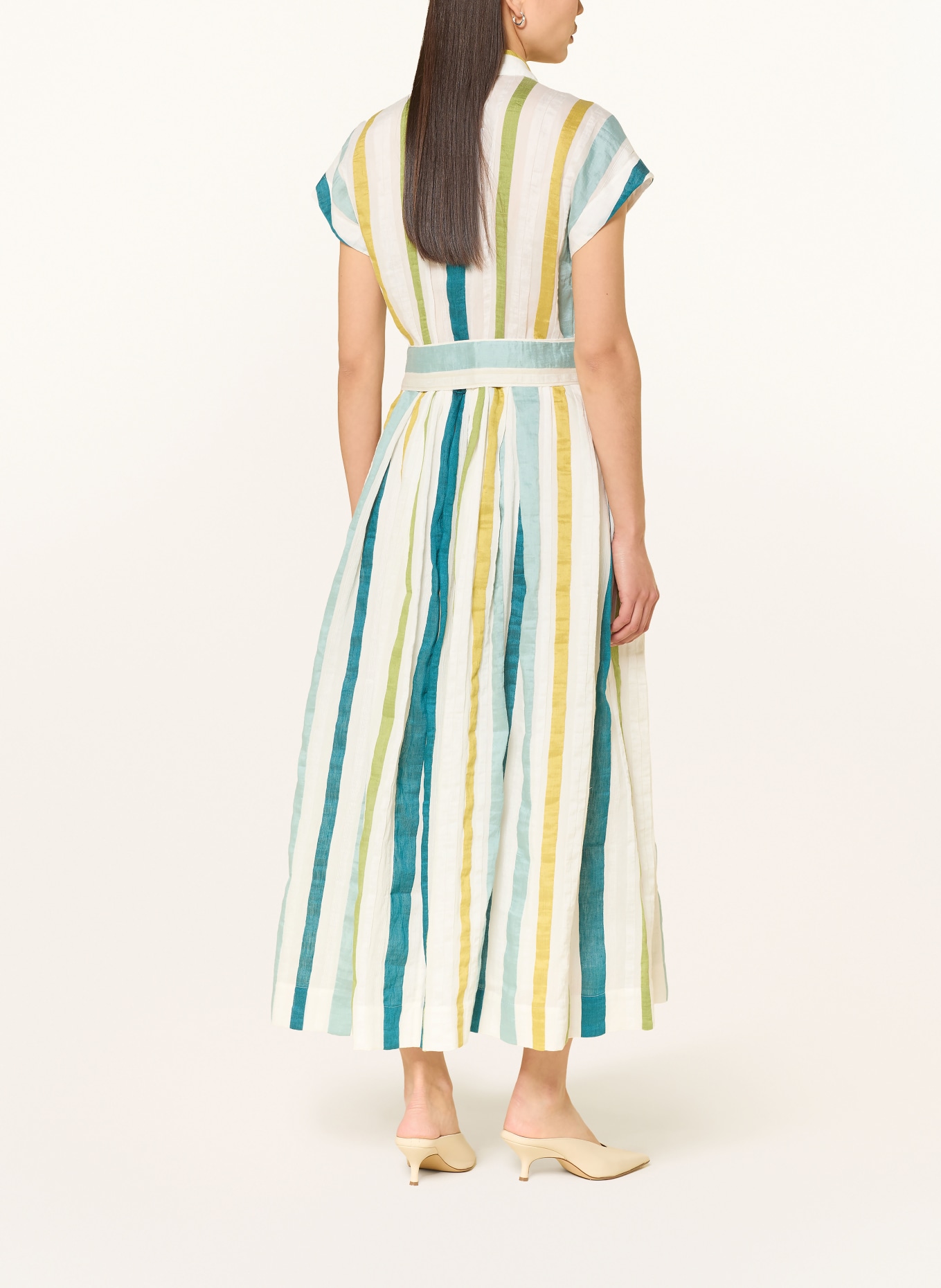 sara roka Hemdblusenkleid EDRINA mit Leinen: CREME / GRÜN / PETROL