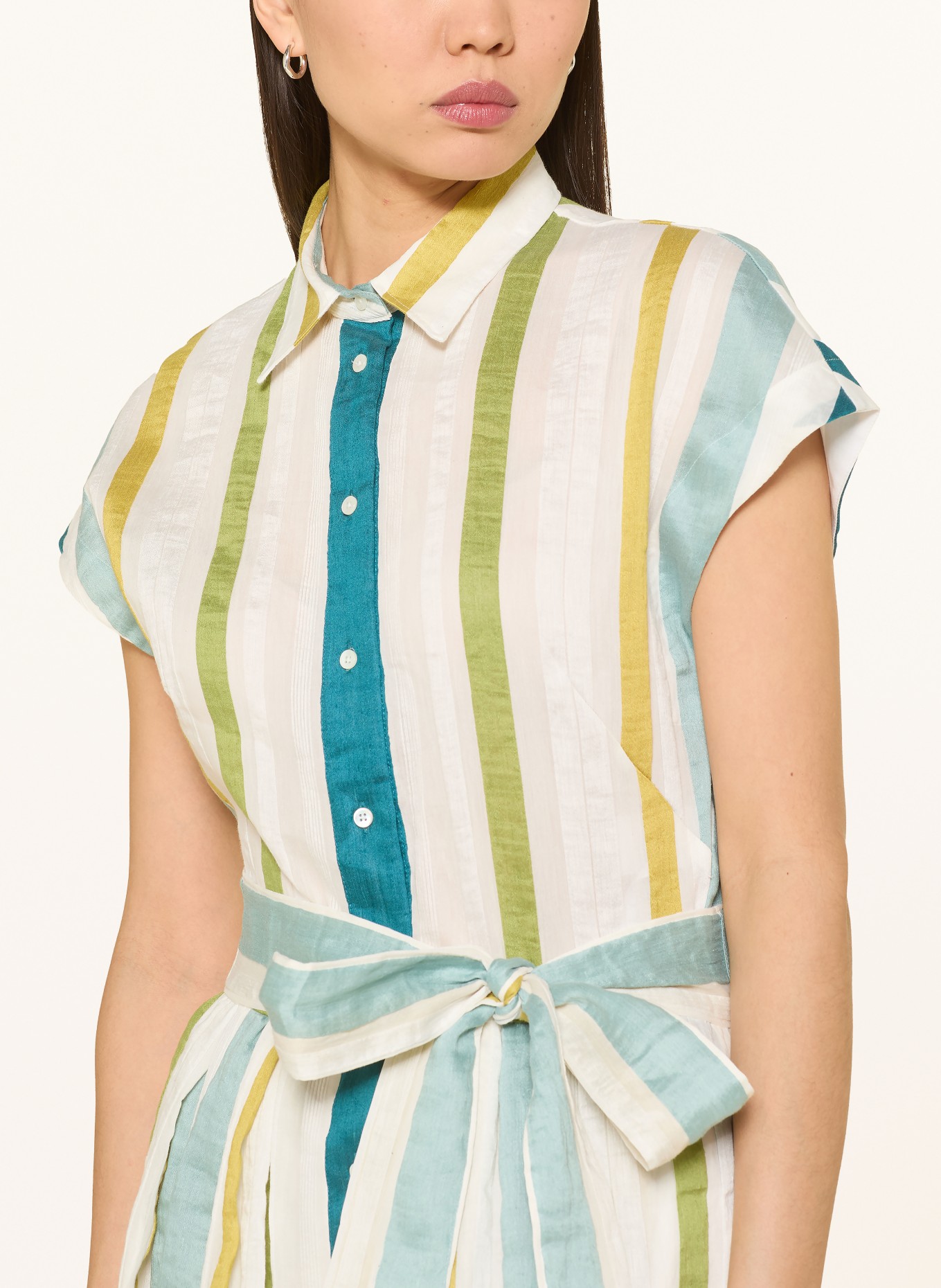 sara roka Hemdblusenkleid EDRINA mit Leinen: CREME / GRÜN / PETROL