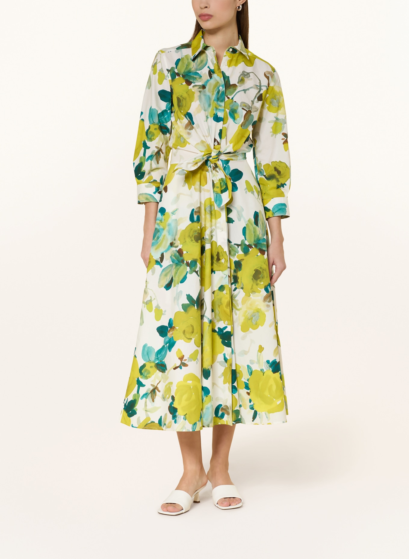 sara roka Sukienka koszulowa DRALLA z rękawami 3/4: ECRU / CIEMNOŻÓŁTY / PETROL