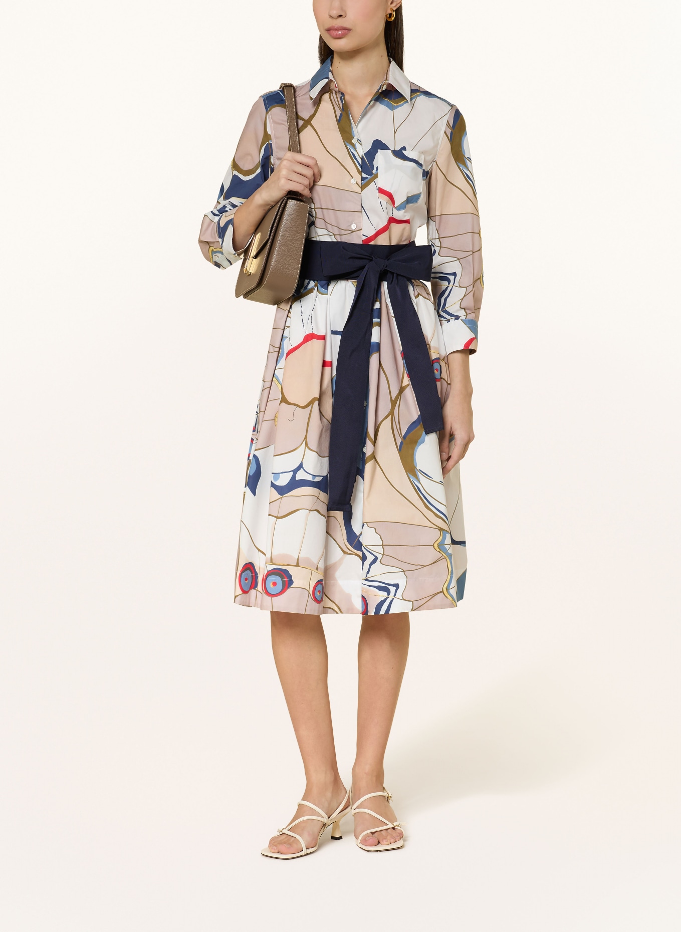 sara roka NIDINA shirt dress with 3/4 sleeves: WHITE / BEIGE / DARK BLUE