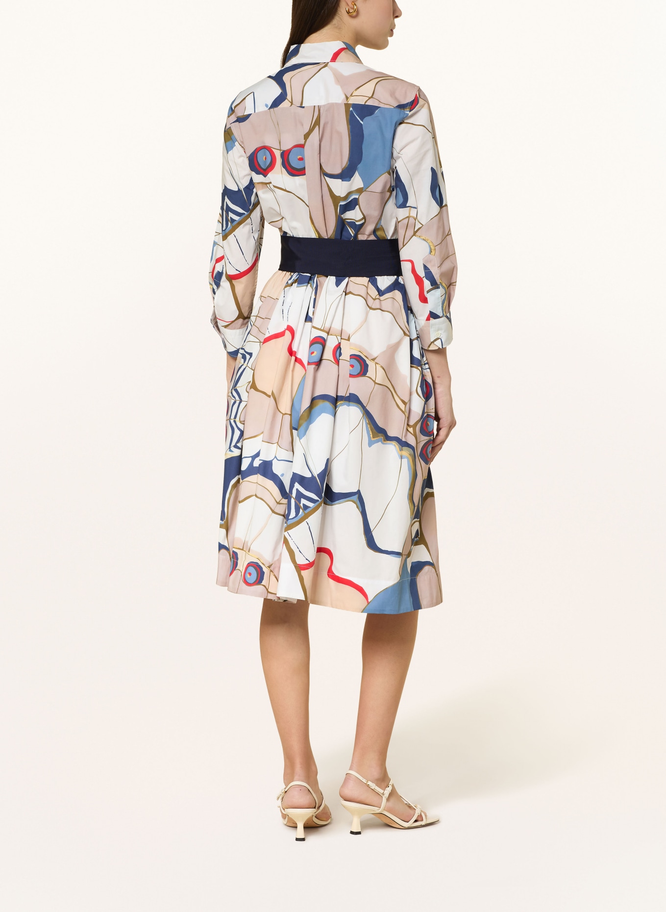 sara roka NIDINA shirt dress with 3/4 sleeves: WHITE / BEIGE / DARK BLUE