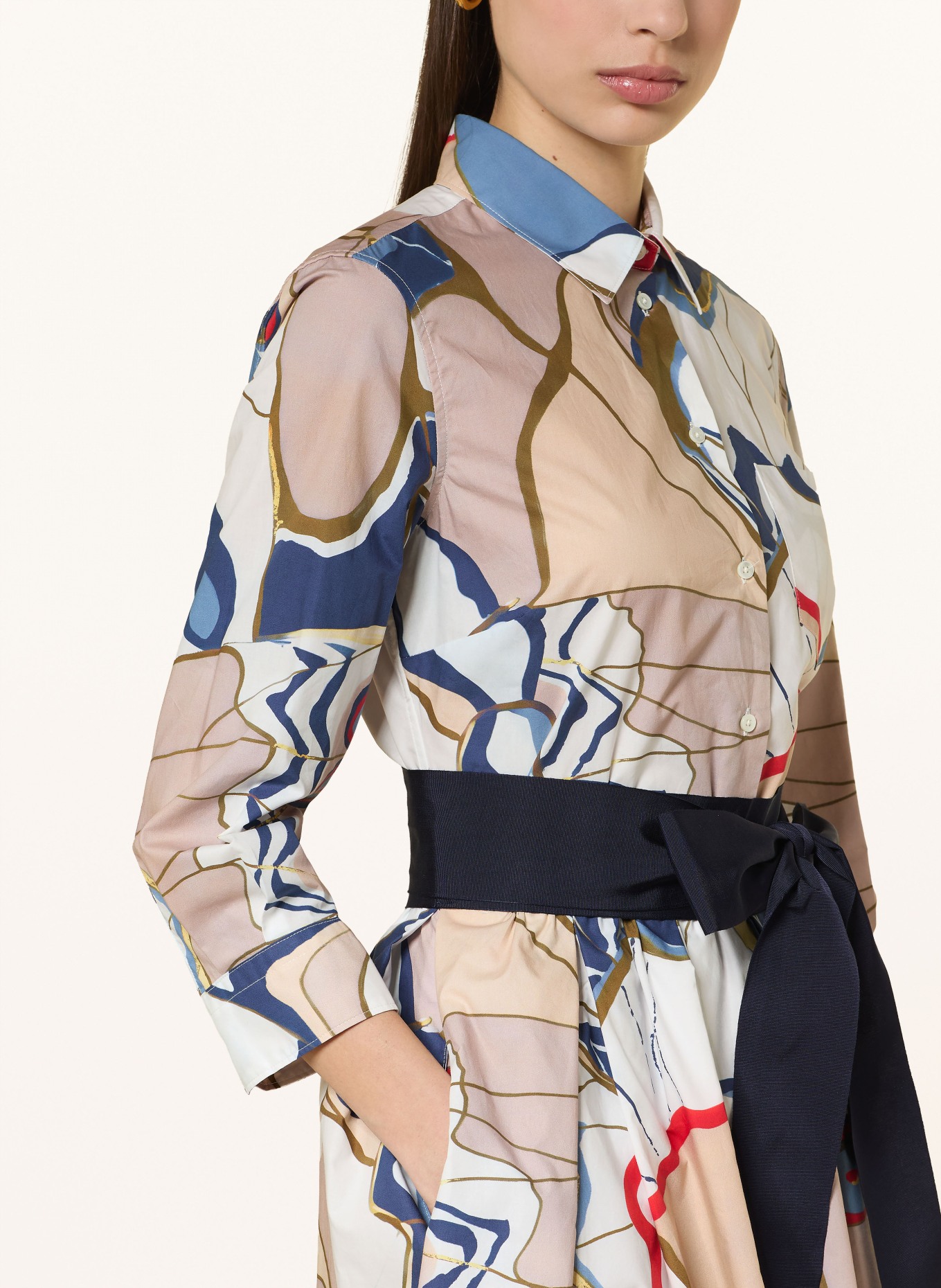 sara roka NIDINA shirt dress with 3/4 sleeves: WHITE / BEIGE / DARK BLUE