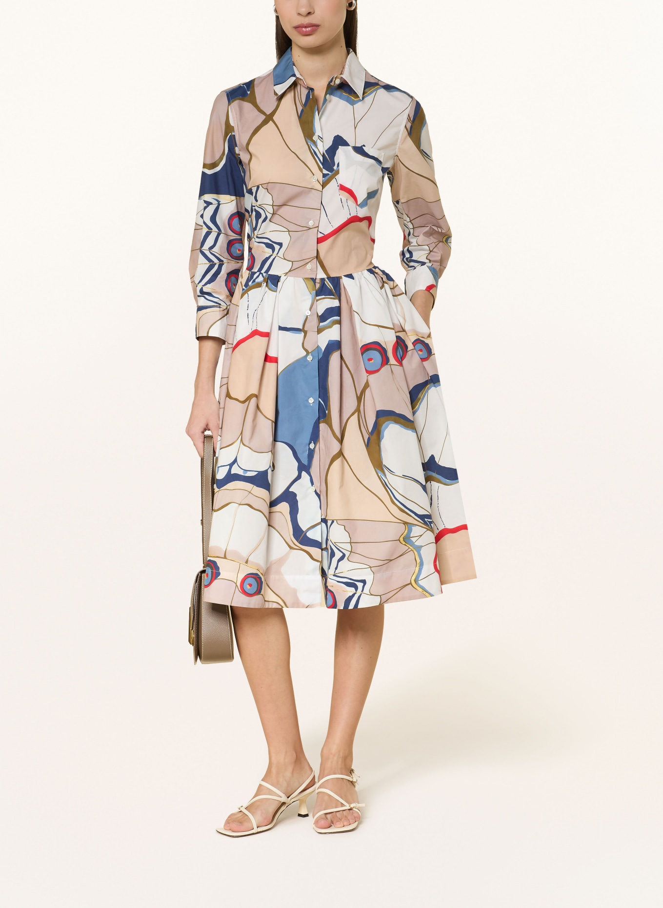 sara roka NIDINA shirt dress with 3/4 sleeves: WHITE / BEIGE / DARK BLUE