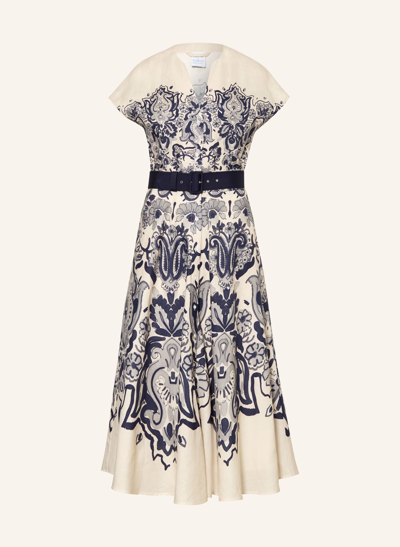 sara roka Sukienka z lnu GLADY: KREMOWY / GRANATOWY