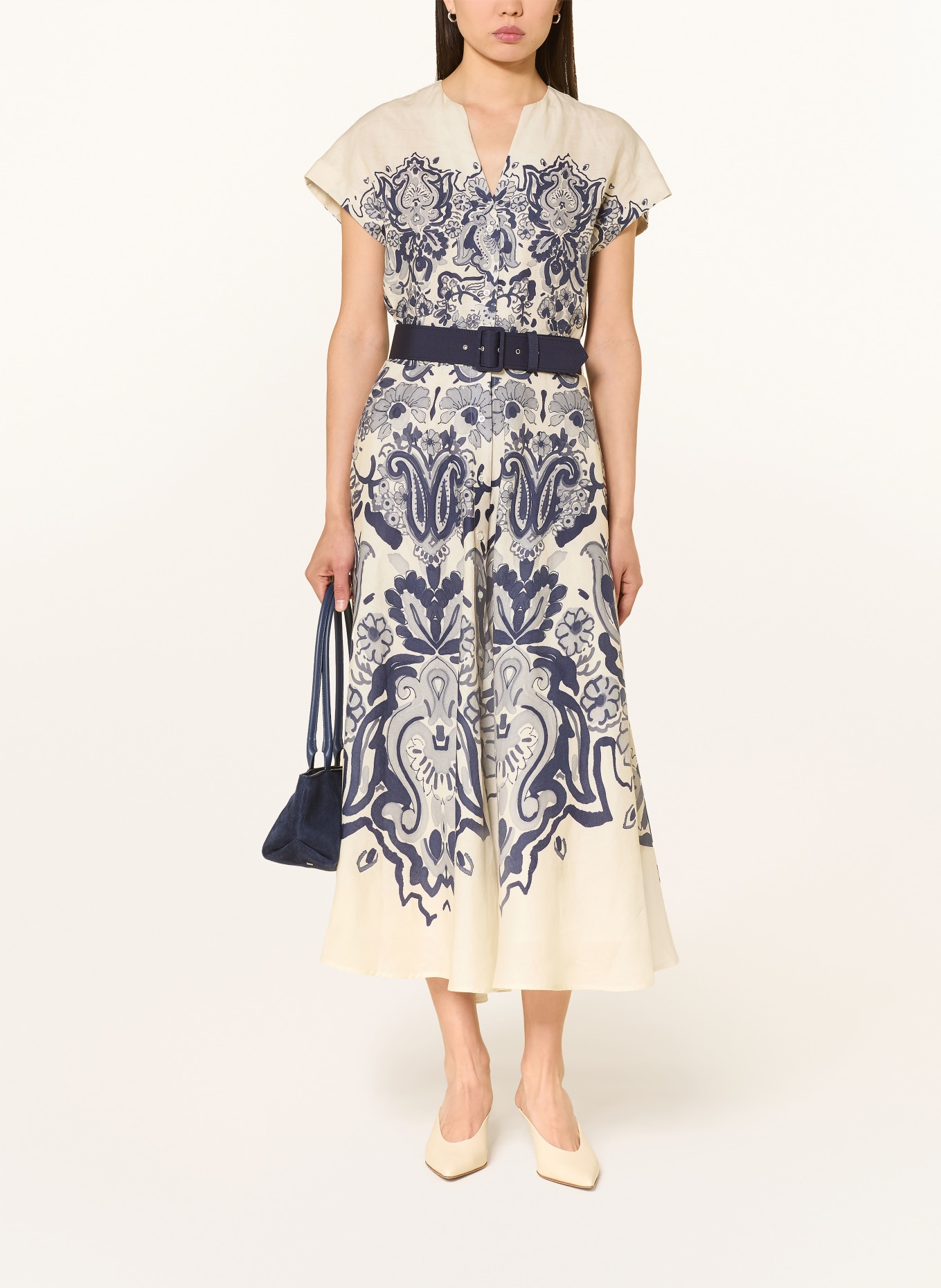 sara roka Sukienka z lnu GLADY: KREMOWY / GRANATOWY